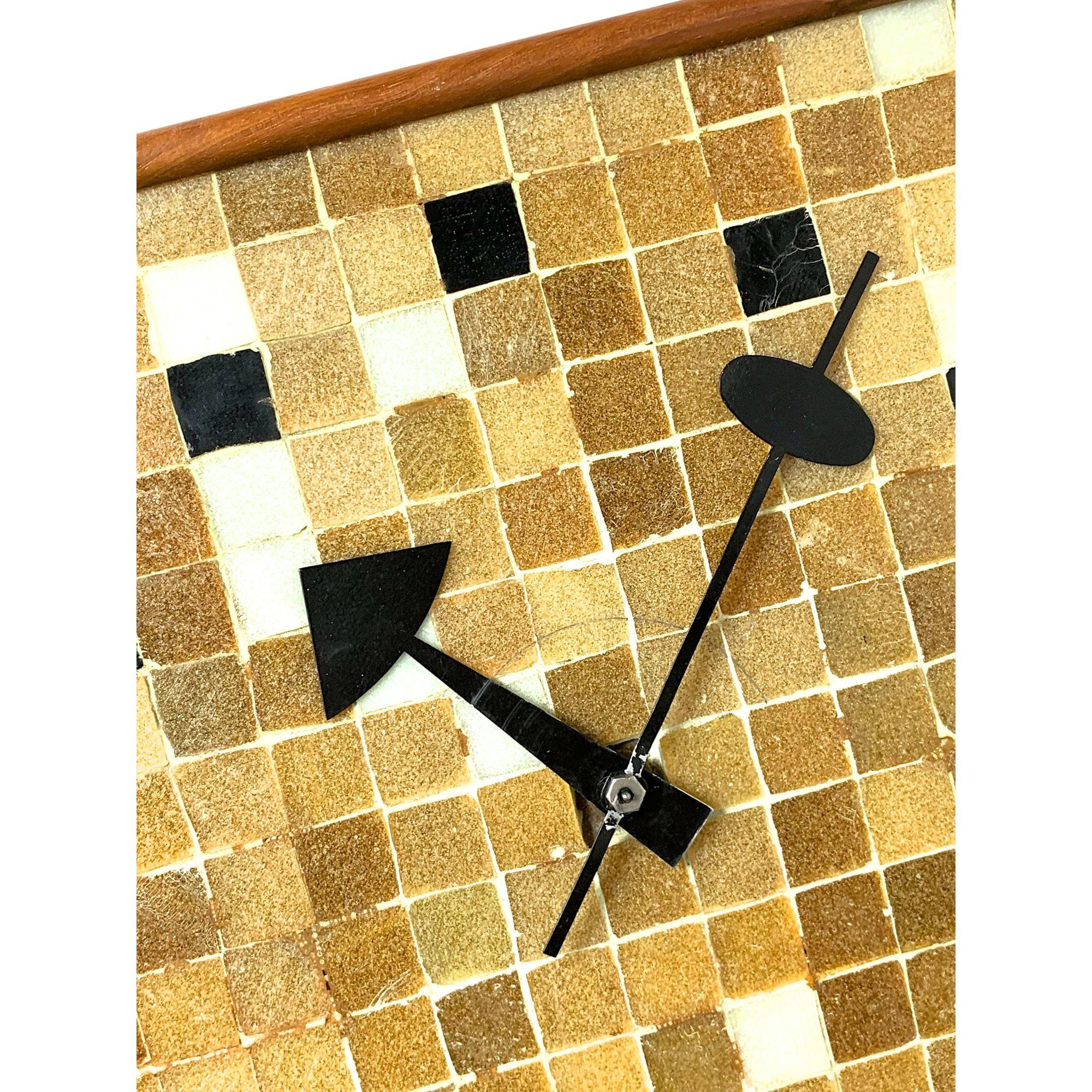 Mid-Century Modern Rare Mosaic Tile Wall Clock in Walnut by George Nelson & Assoc circa 1950s For Sale