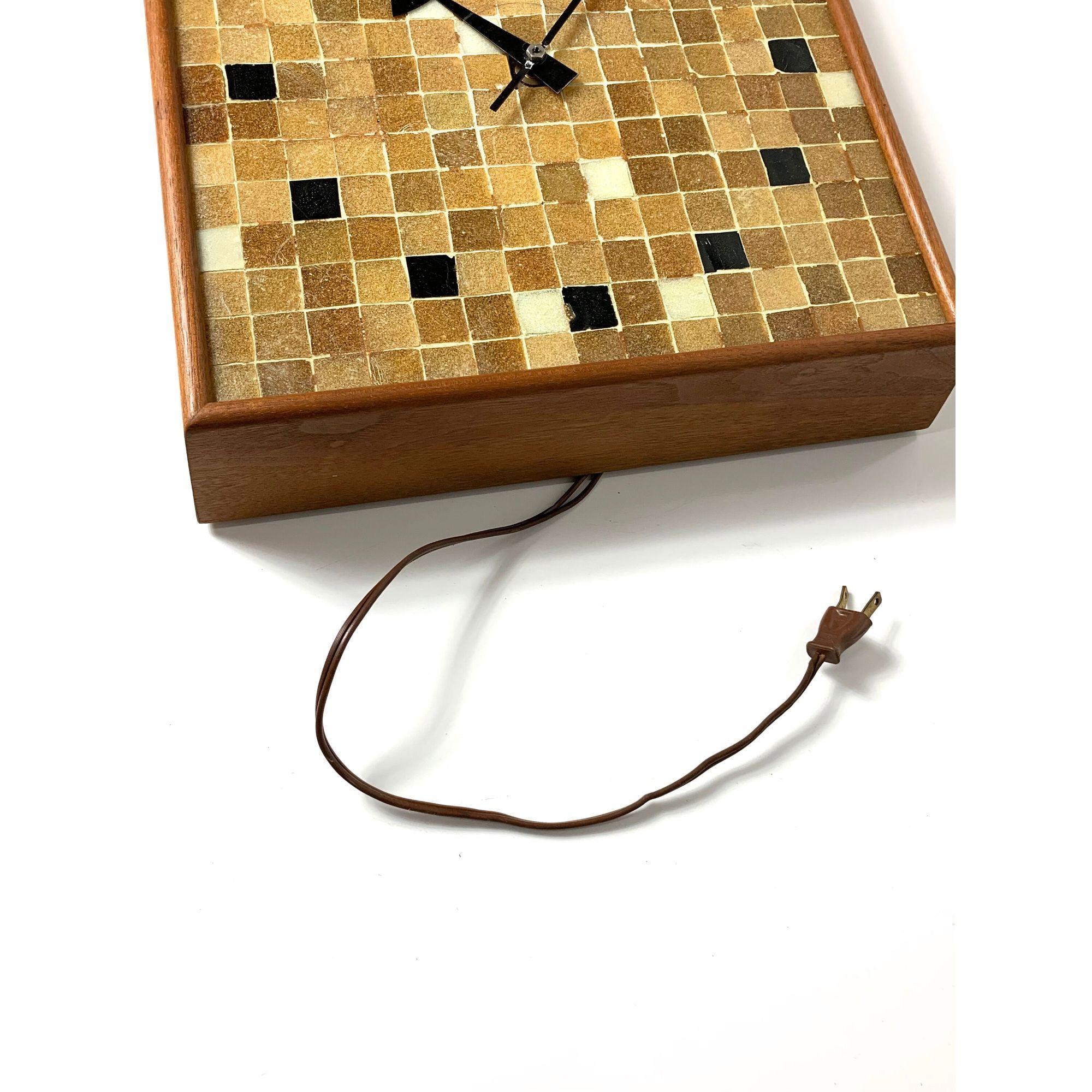 Rare Mosaic Tile Wall Clock in Walnut by George Nelson & Assoc circa 1950s For Sale 1