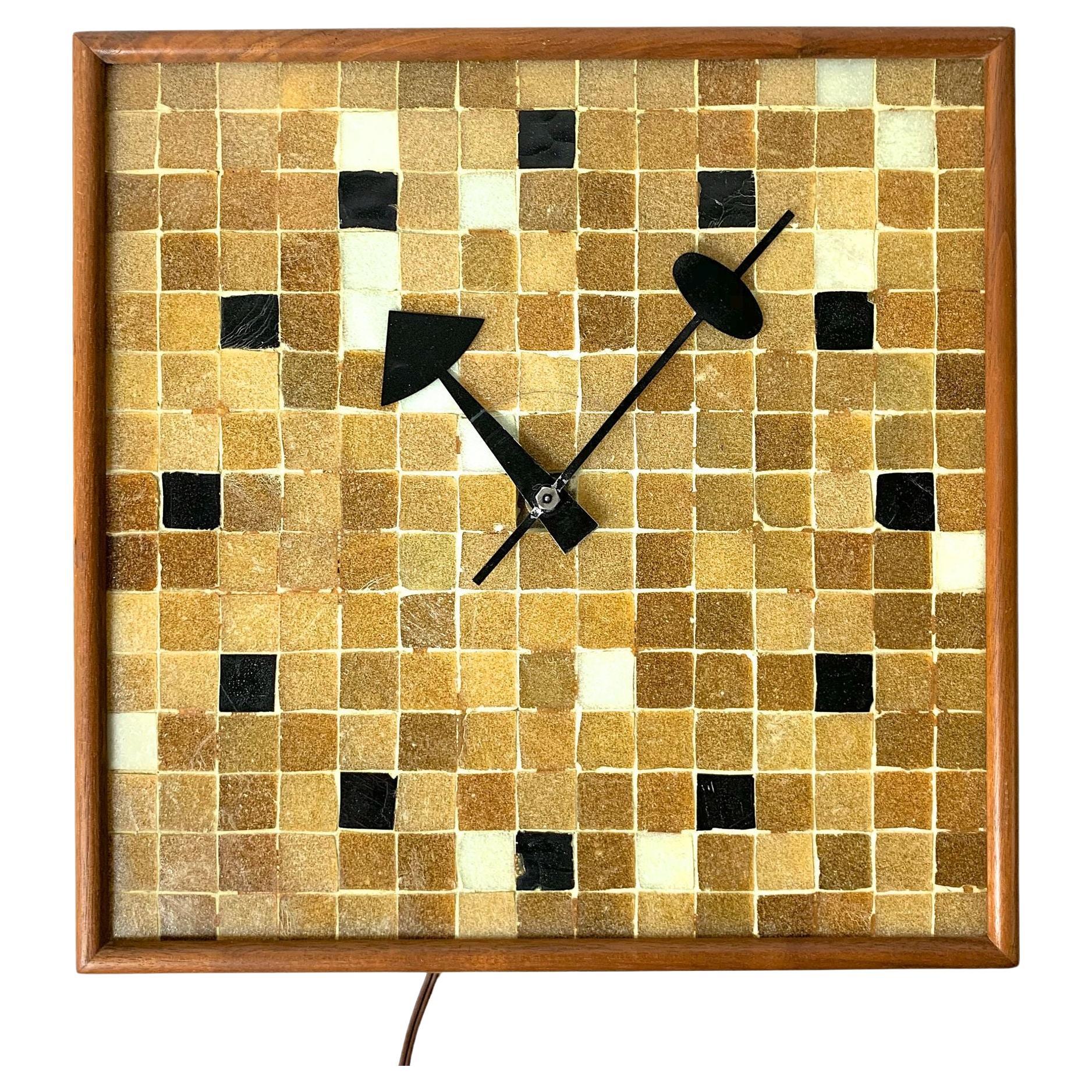 Rare Mosaic Tile Wall Clock in Walnut by George Nelson & Assoc circa 1950s For Sale