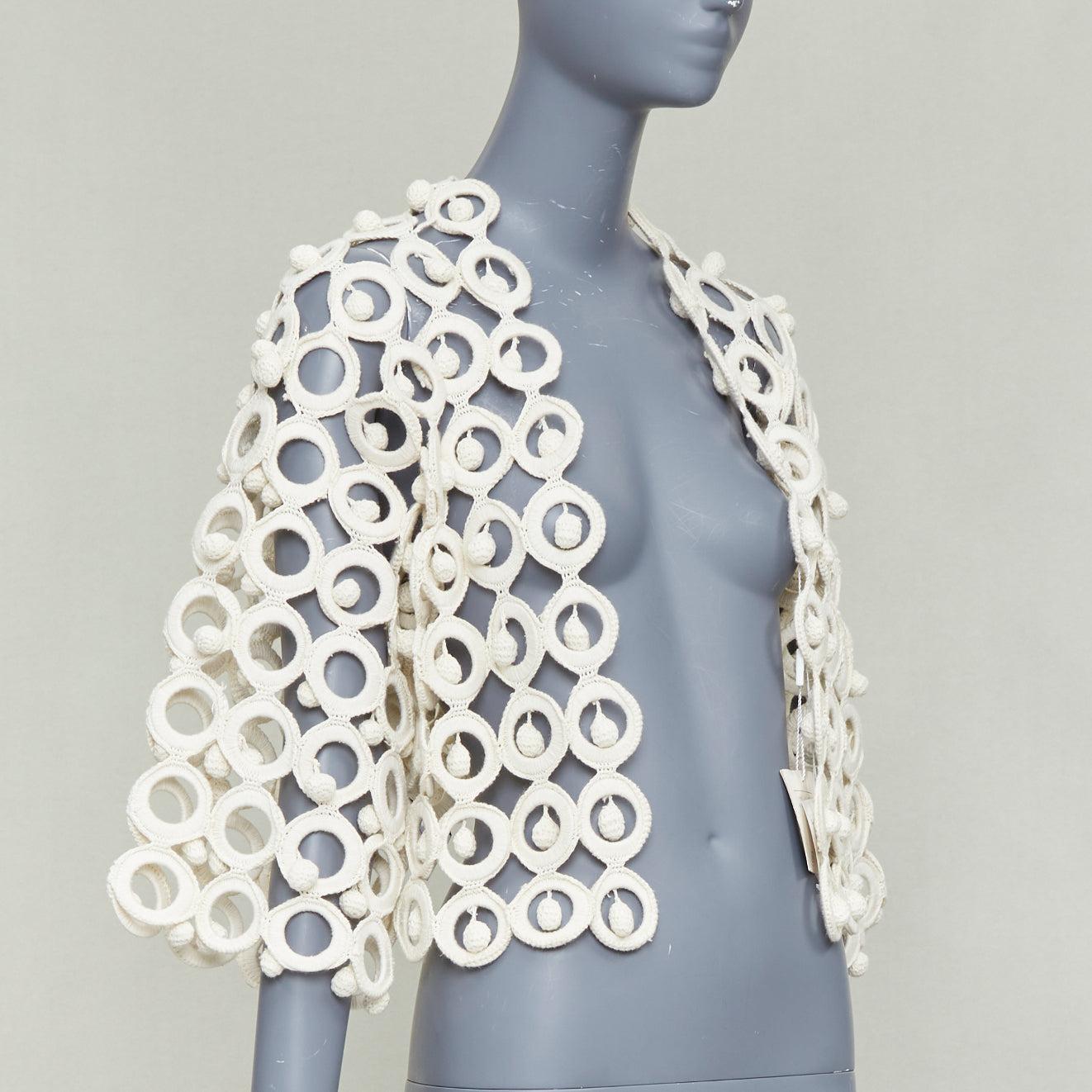 Grigio raro Moschino 1980's Vintage macrome crochet sphere crop jacket IT40 S in vendita