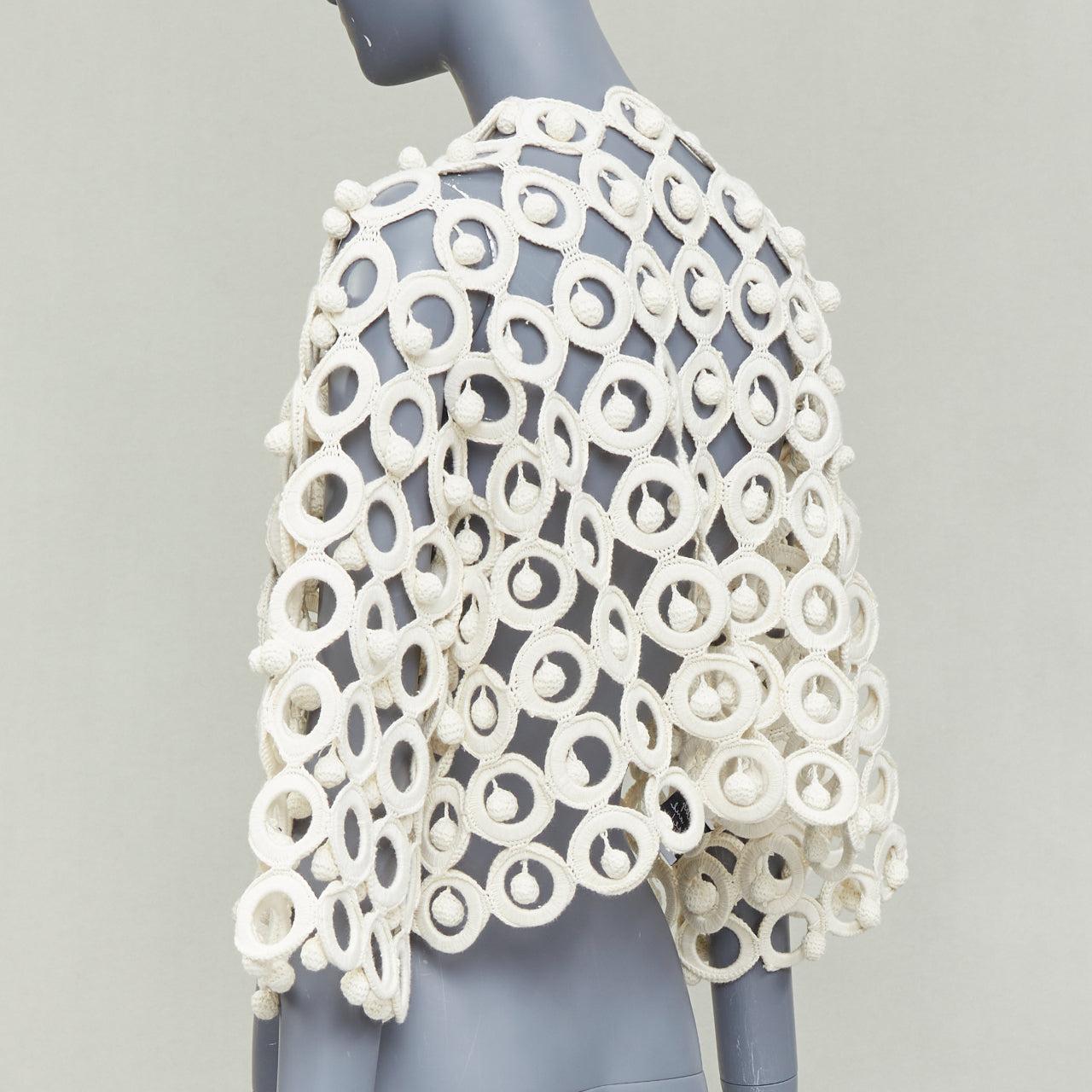 raro Moschino 1980's Vintage macrome crochet sphere crop jacket IT40 S in vendita 1