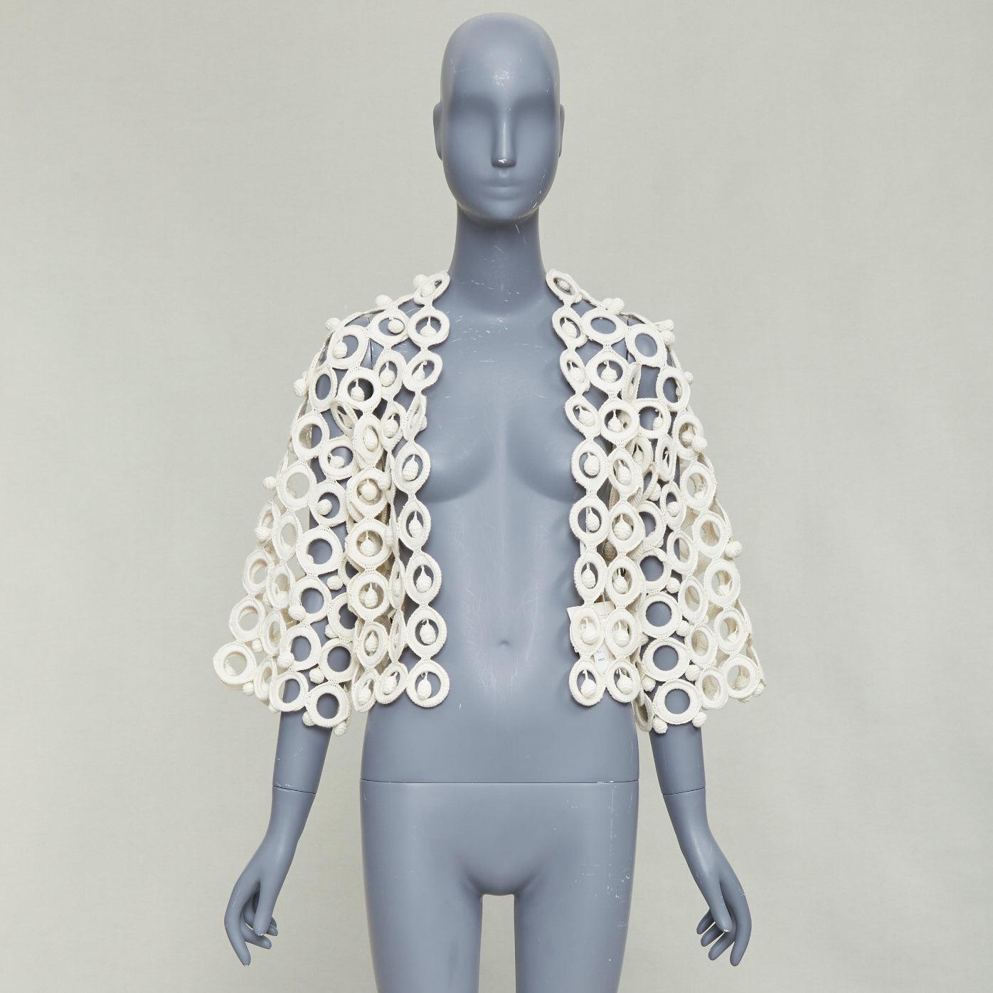 raro Moschino 1980's Vintage macrome crochet sphere crop jacket IT40 S in vendita 4