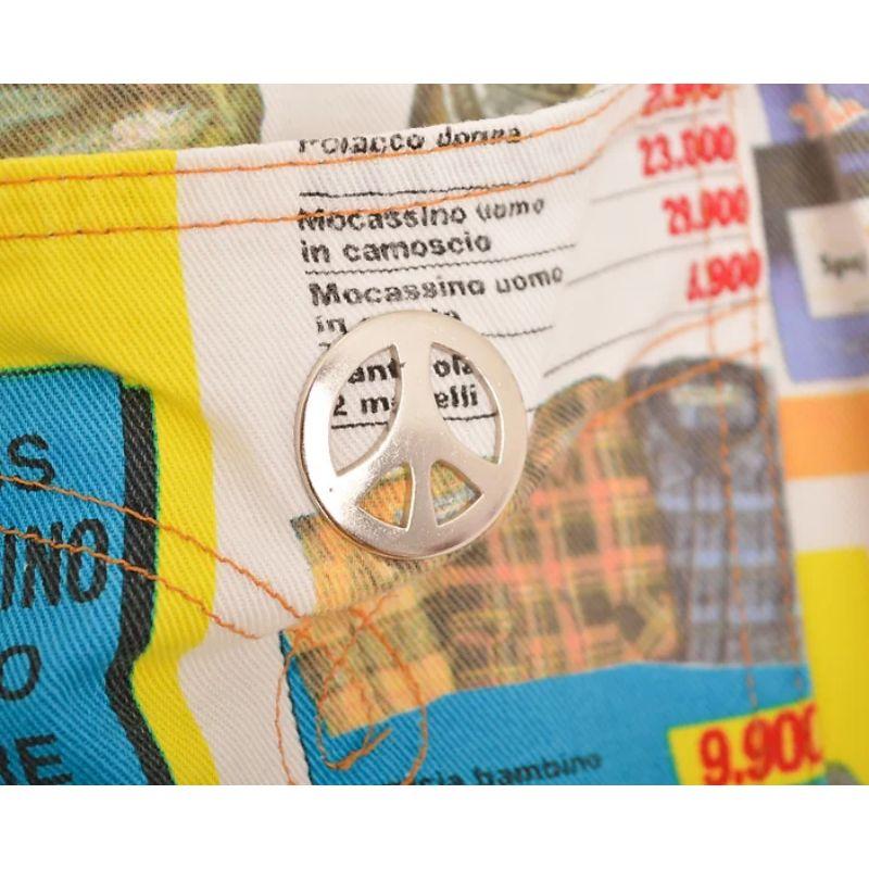 Rare Moschino 1990's Supermarket Advertising Slogan Colourful Patterned Jeans For Sale 3