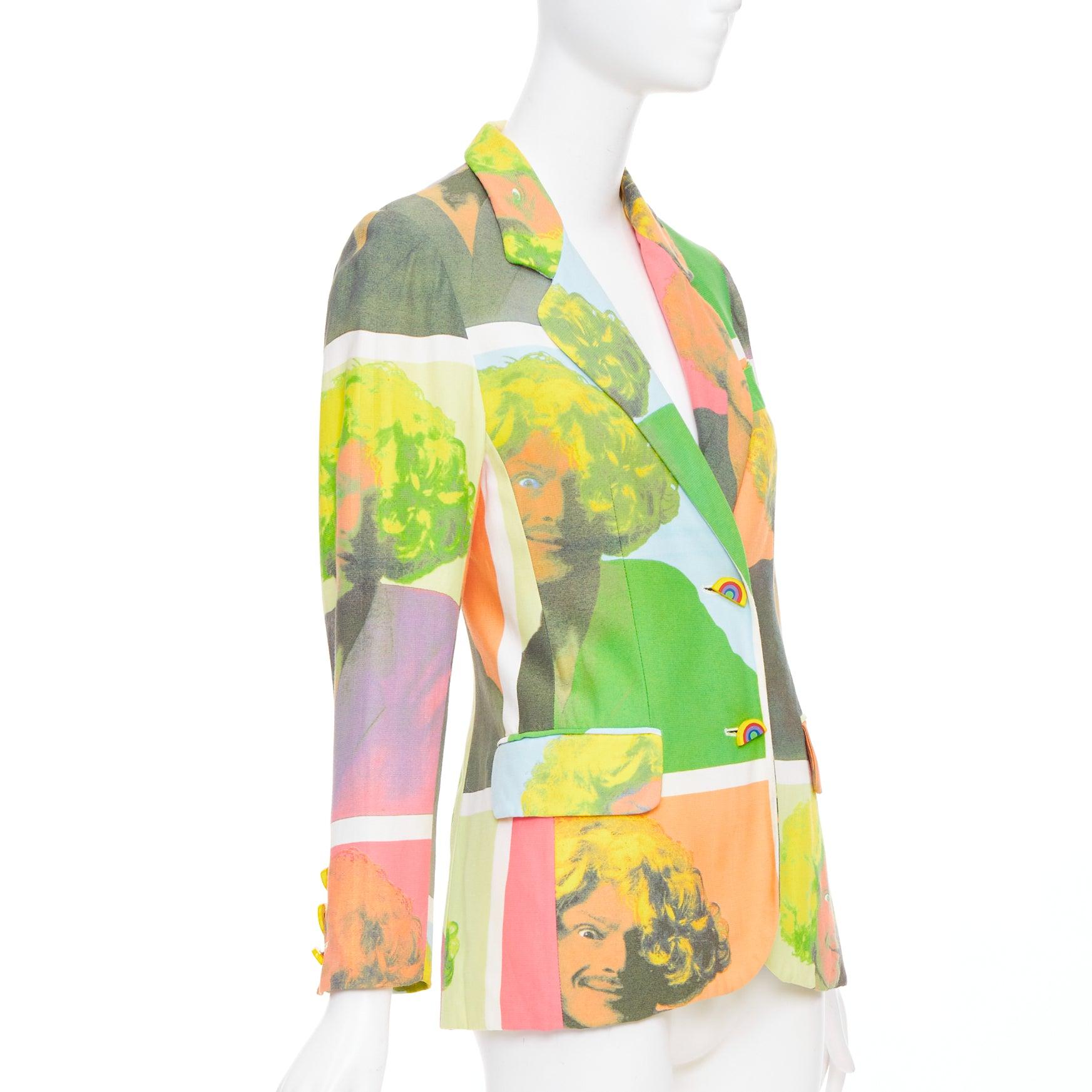 raro Moschino 1994 Runway Pop Art Self-Portrait blazer con bottoni arcobaleno IT38 XS In condizioni buone in vendita a Hong Kong, NT