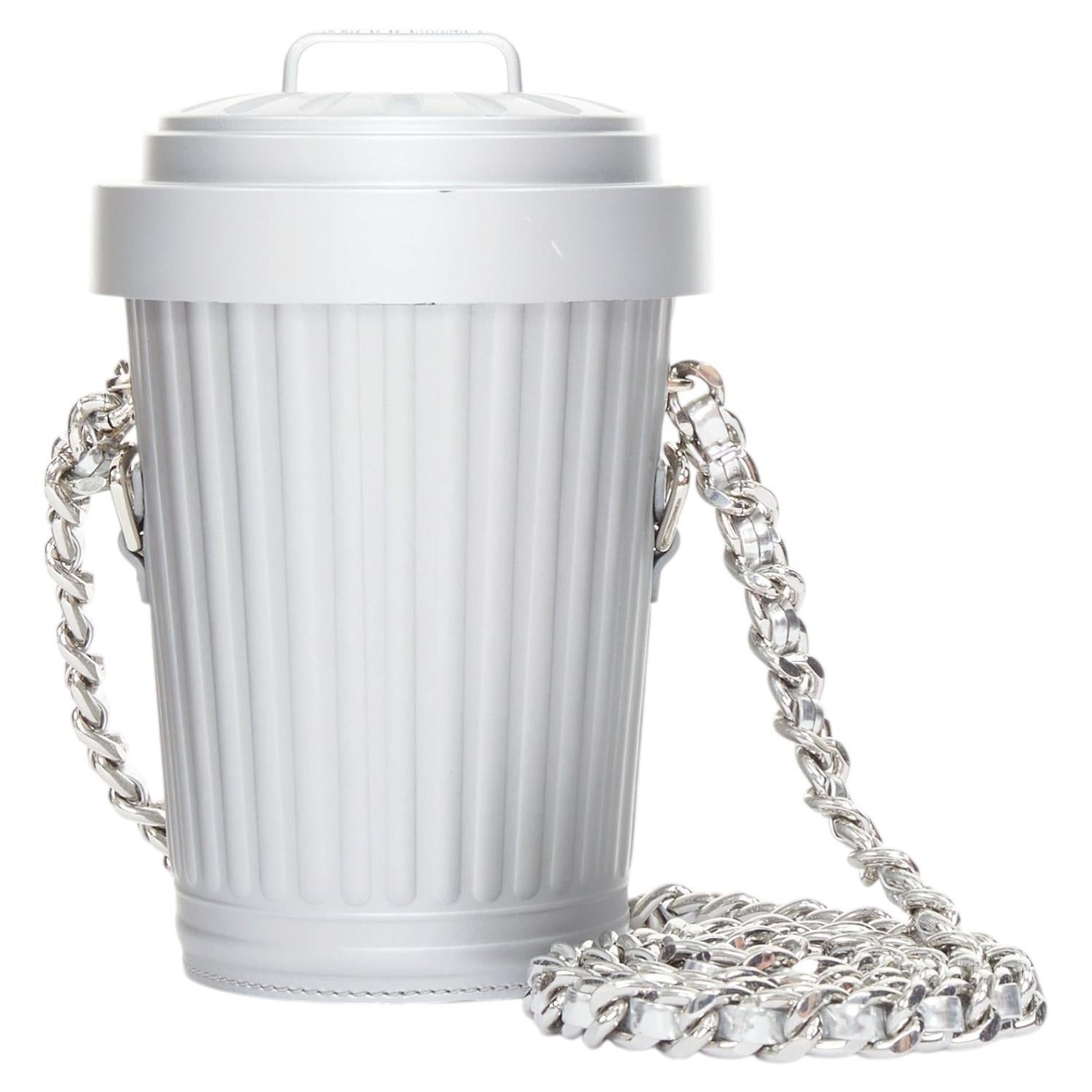 Pre-owned Jeremy Scott Rare Moschino 2017  Trash Can Leather Chain Crossbody Shoulder Bag In Gray