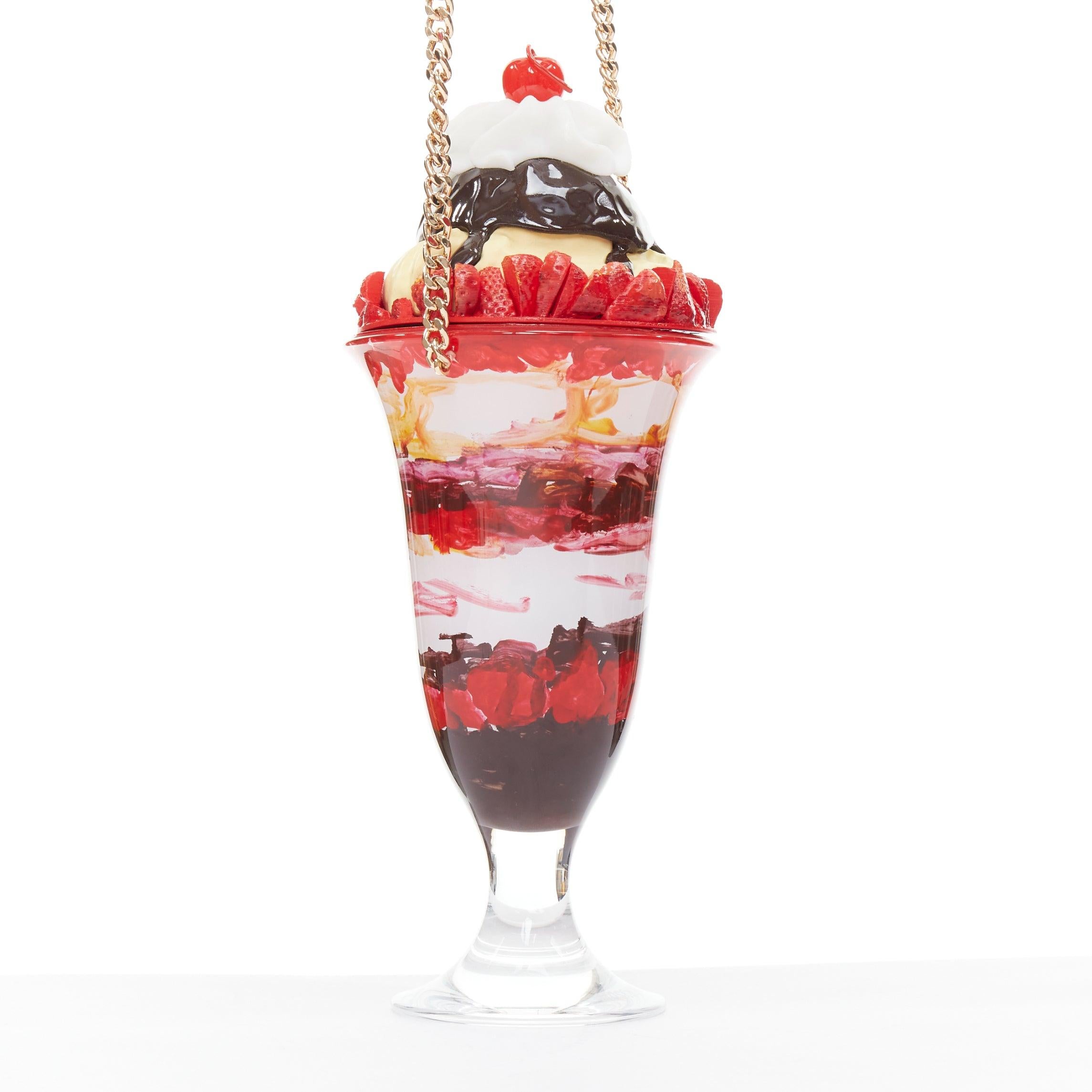 White rare MOSCHINO 2022 Ice Cream Sundae Runway pink chocolate chain crossbody bag For Sale