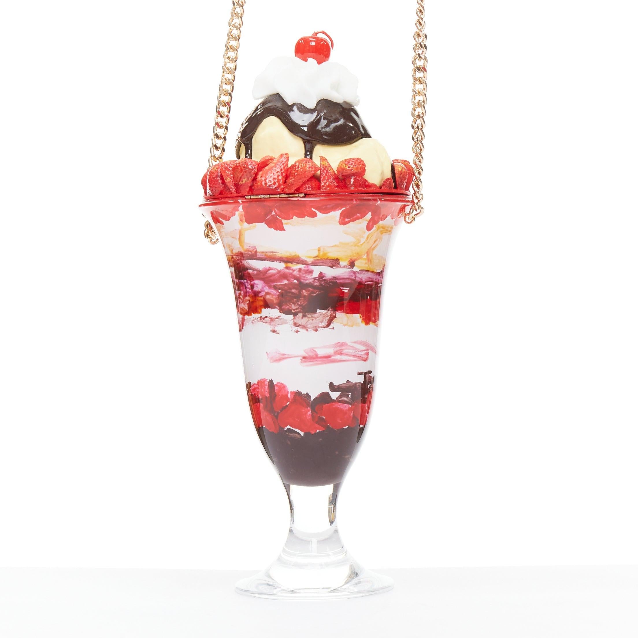 Women's rare MOSCHINO 2022 Ice Cream Sundae Runway pink chocolate chain crossbody bag For Sale