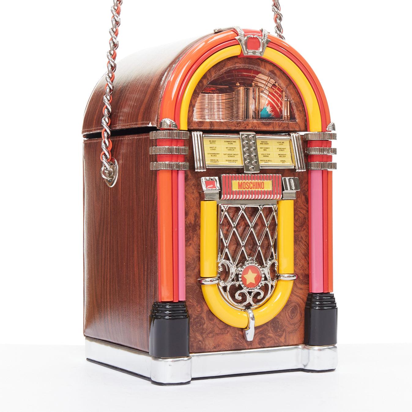 Brown rare MOSCHINO 2022 Runway Jeremy Scott Diner Jukebox crossbody bag For Sale