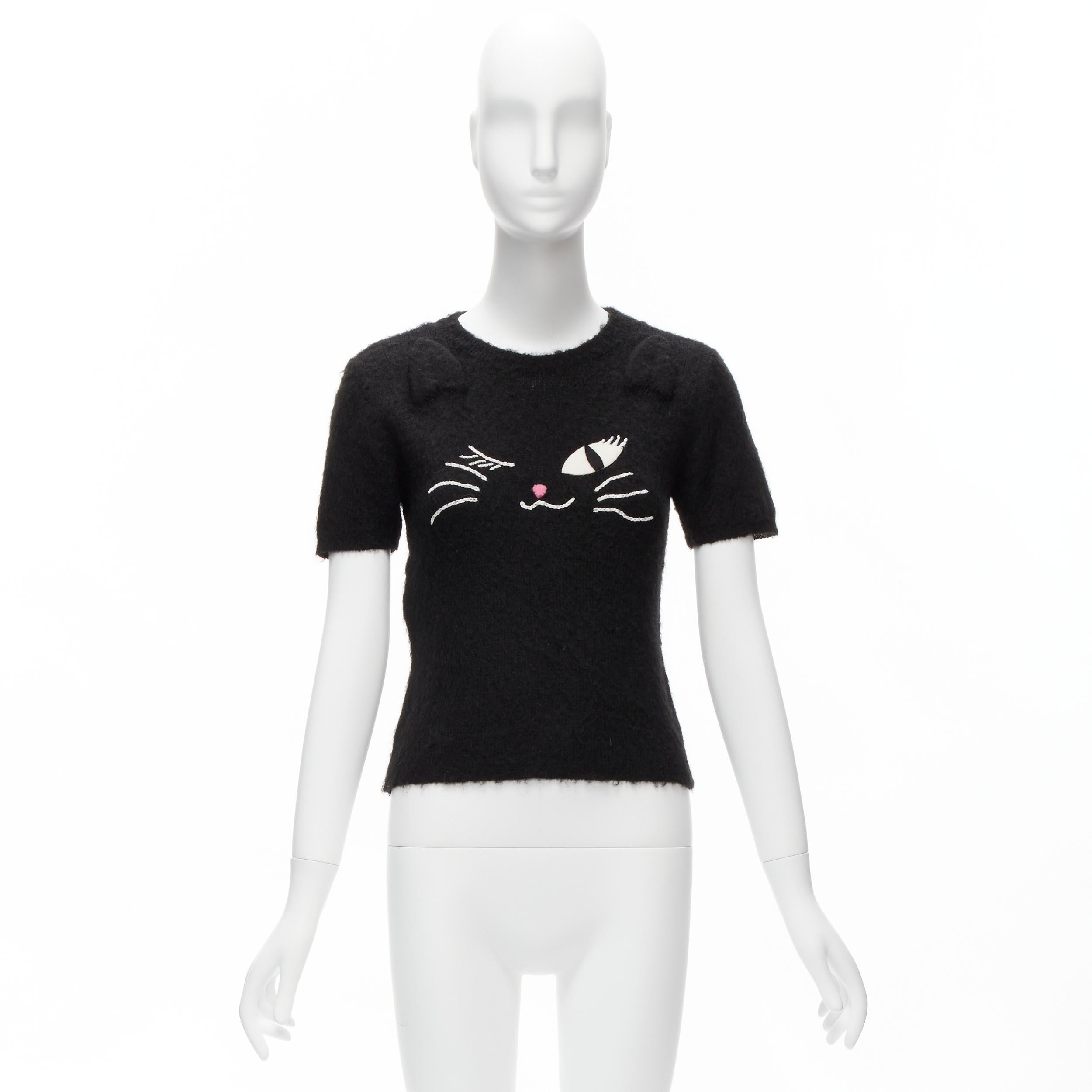 raro MOSCHINO BOUTIQUE suéter negro con orejas 3D de gato guiñando IT42 M en venta 5