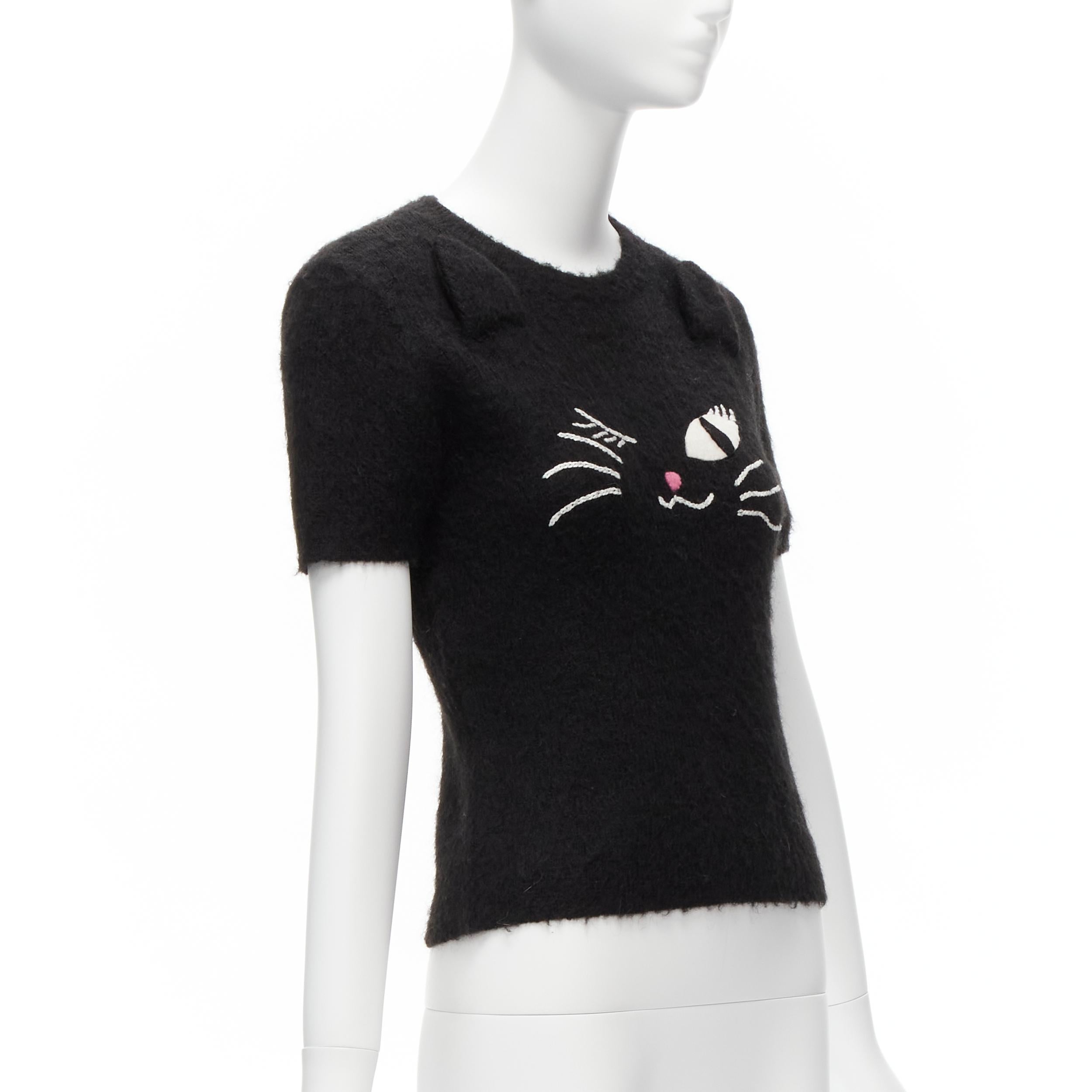 raro MOSCHINO BOUTIQUE suéter negro con orejas 3D de gato guiñando IT42 M Negro en venta