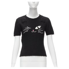 rare MOSCHINO BOUTIQUE black winking cat 3D ears furry cropped sweater IT42 M