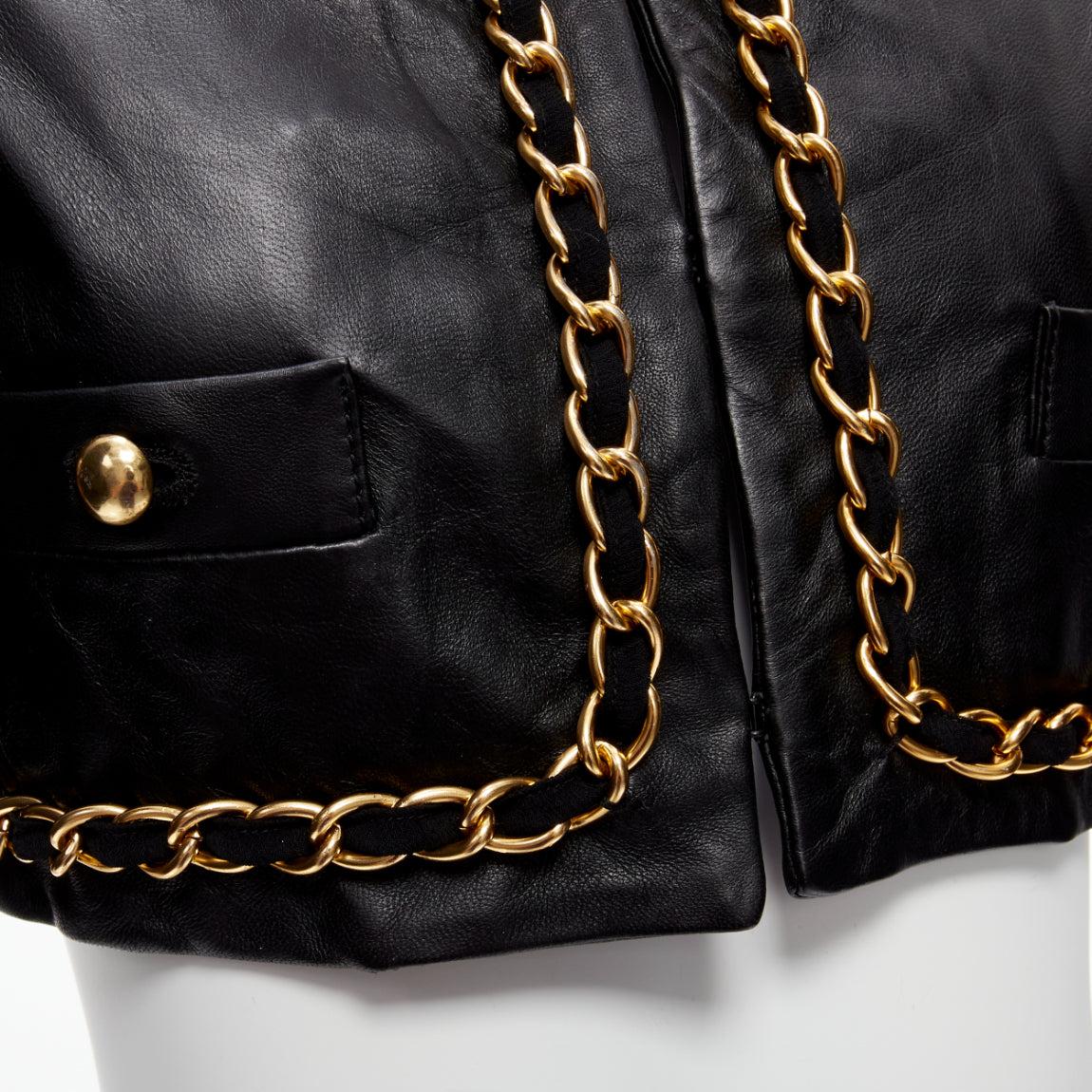 rare MOSCHINO Cheap Chic gold chain black quilted leather cropped jacket IT38 XS en vente 4