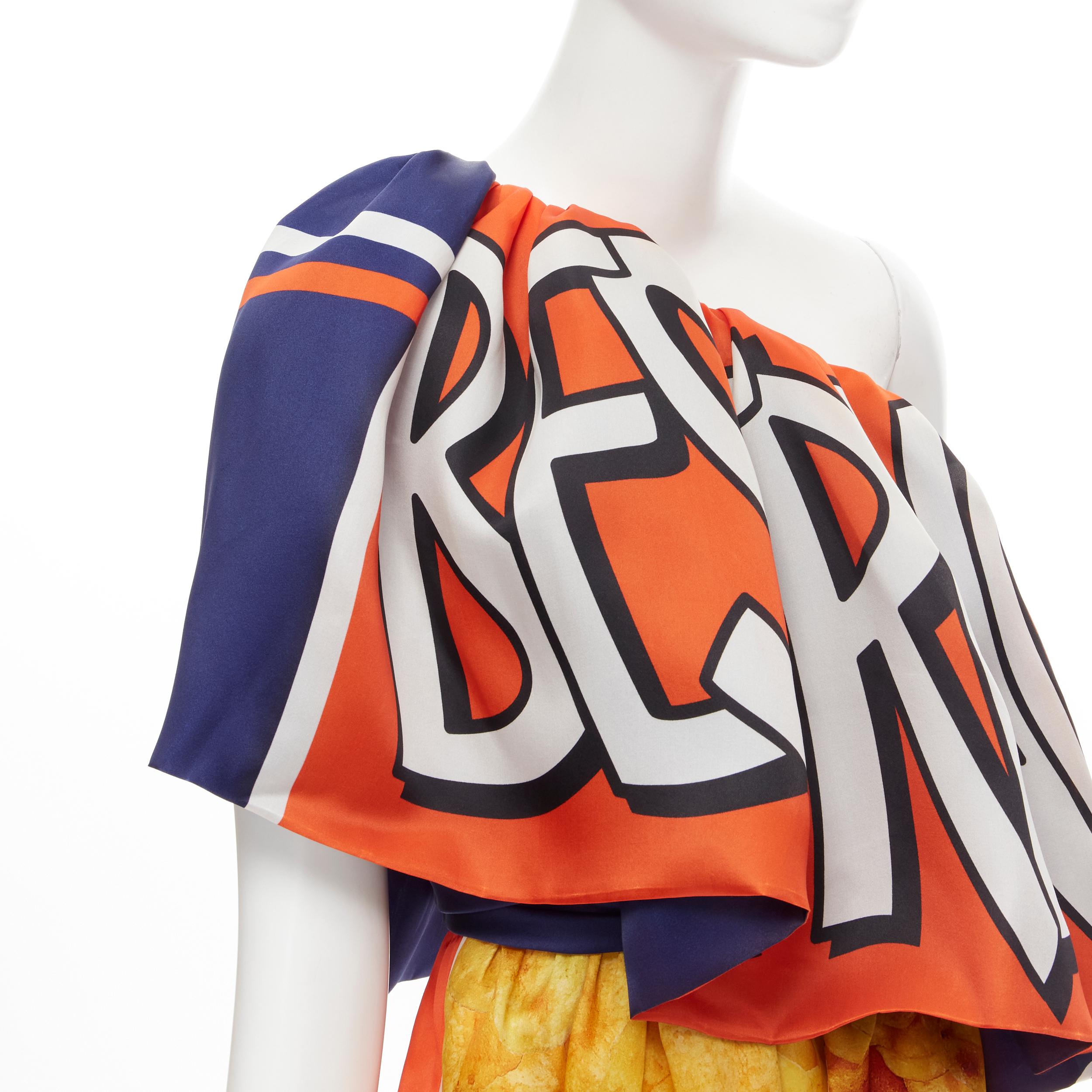 rare MOSCHINO Couture! 2014 Junk Food Potato Chip ruffle one shoulder gown dress IT40 S 
Reference: TGAS/B02190 
Brand: Moschino 
Designer: Jeremy Scott 
Collection: Fall Winter 2014 Runway 
Material: Silk 
Color: Multicolour 
Pattern: Abstract