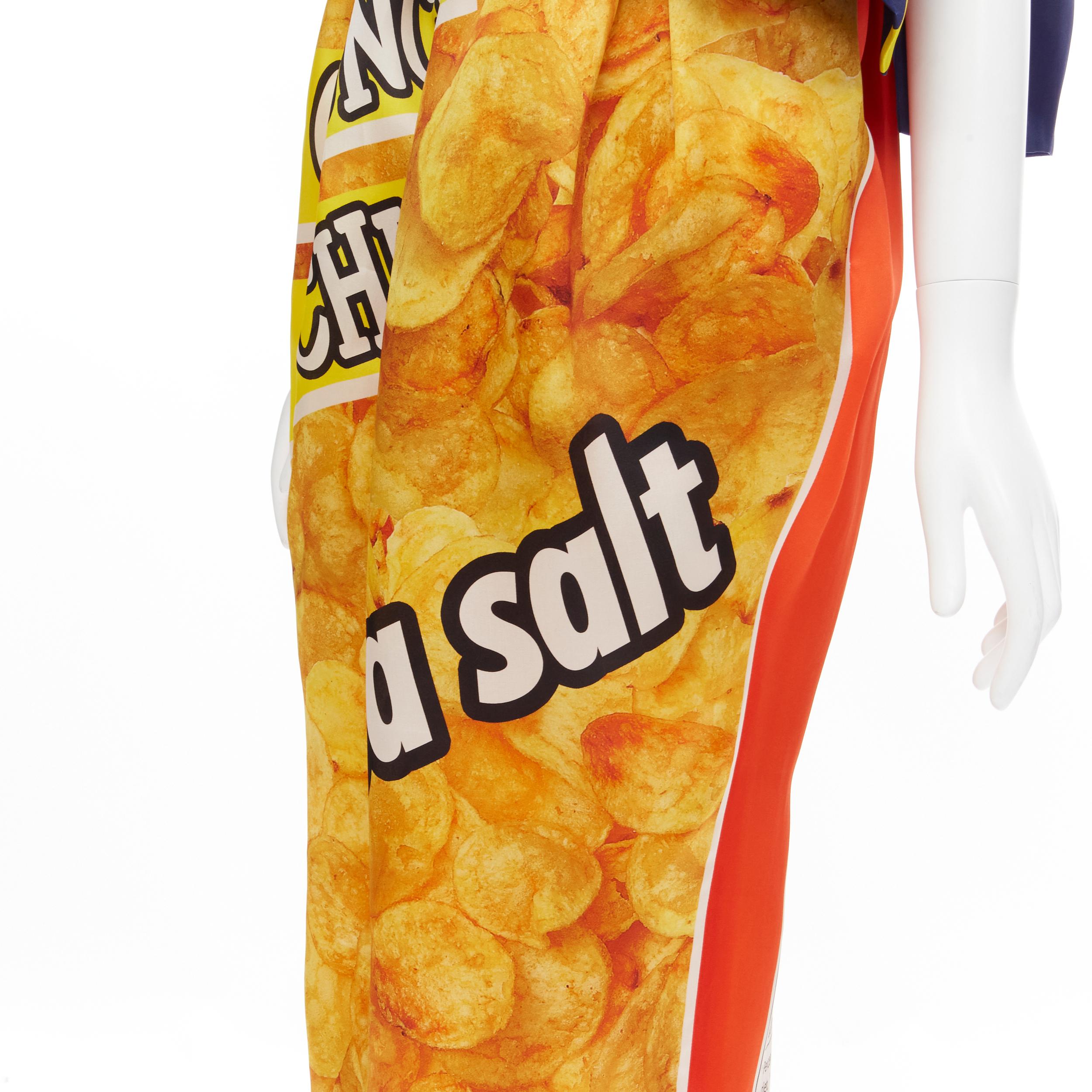 rare MOSCHINO Couture! 2014 Junk Food Potato Chip ruffle one shoulder gown dress In Excellent Condition For Sale In Hong Kong, NT