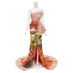 rare MOSCHINO Couture! 2014 Runway orange Cheetos Junk Food bow gown IT38 XS
