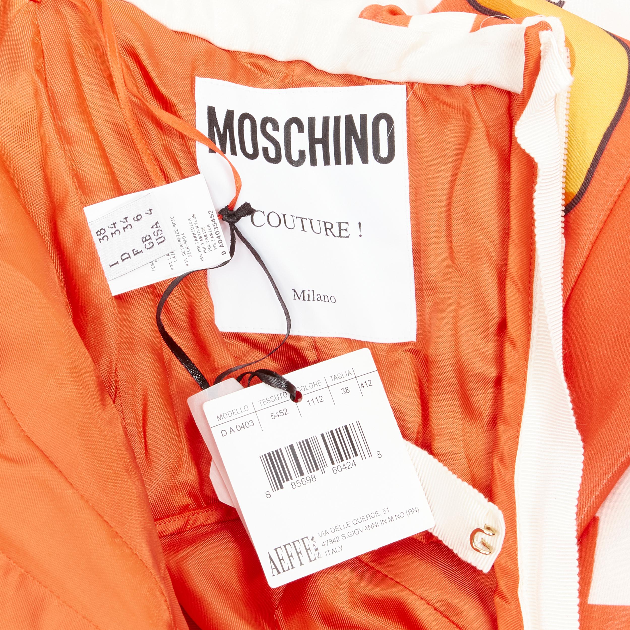 rare MOSCHINO Couture! 2014 Runway orange Cheetos Junk Food print bow gown IT38  For Sale 2