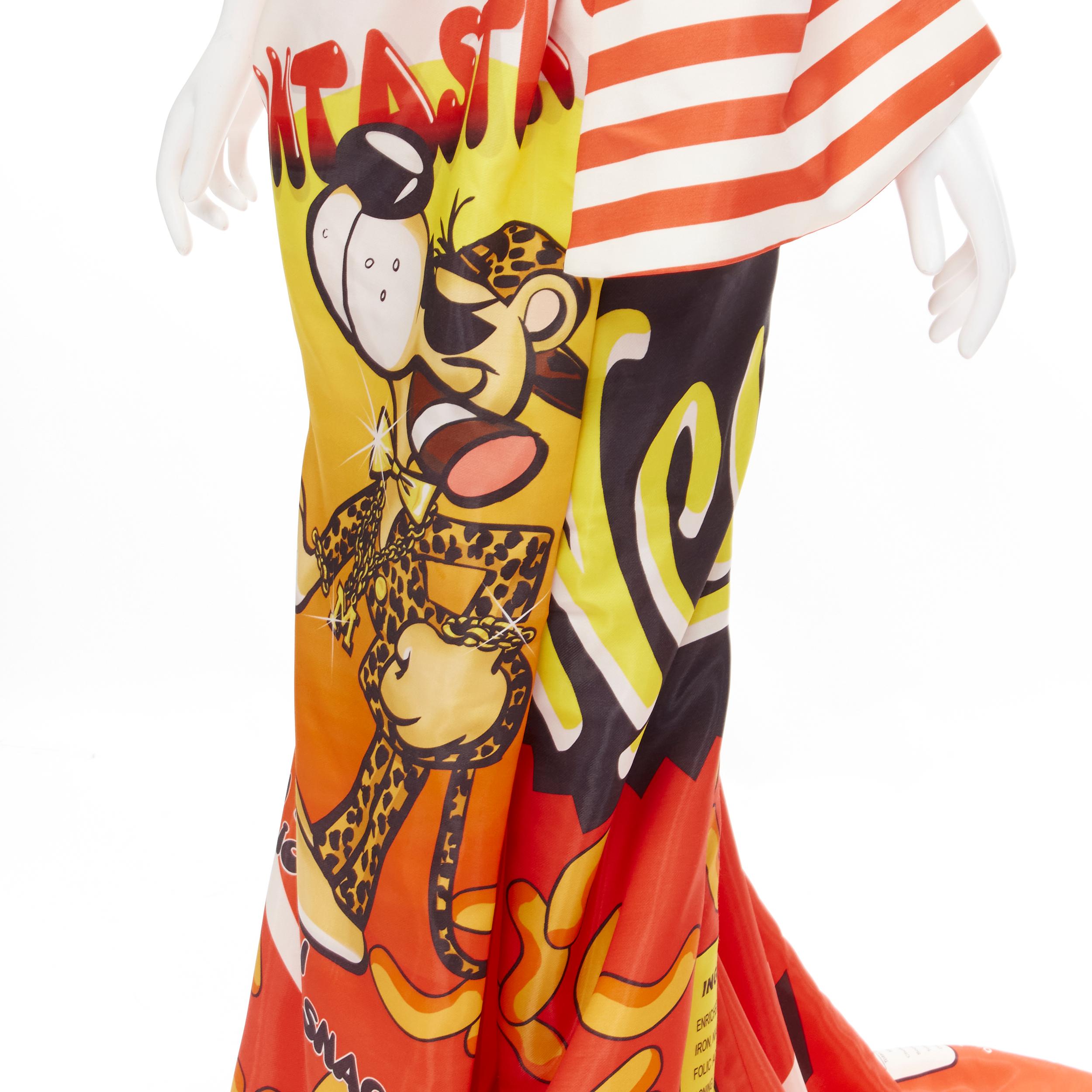 Women's rare MOSCHINO Couture! 2014 Runway orange Cheetos Junk Food print bow gown IT38  For Sale