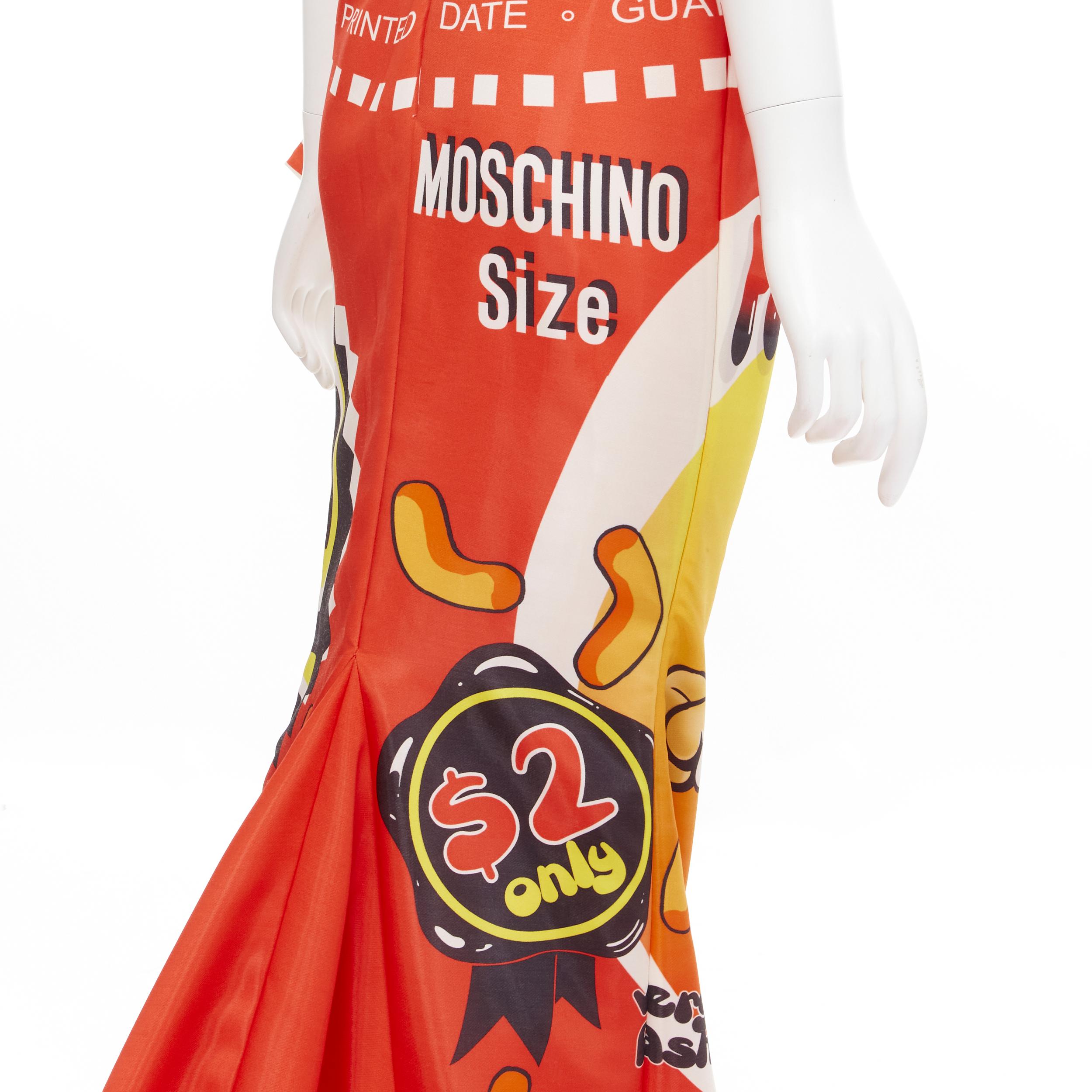 rare MOSCHINO Couture! 2014 Runway orange Cheetos Junk Food print bow gown IT38  For Sale 1