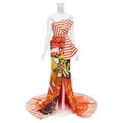 rare MOSCHINO Couture! 2014 Runway orange Cheetos Junk Food print bow gown IT38