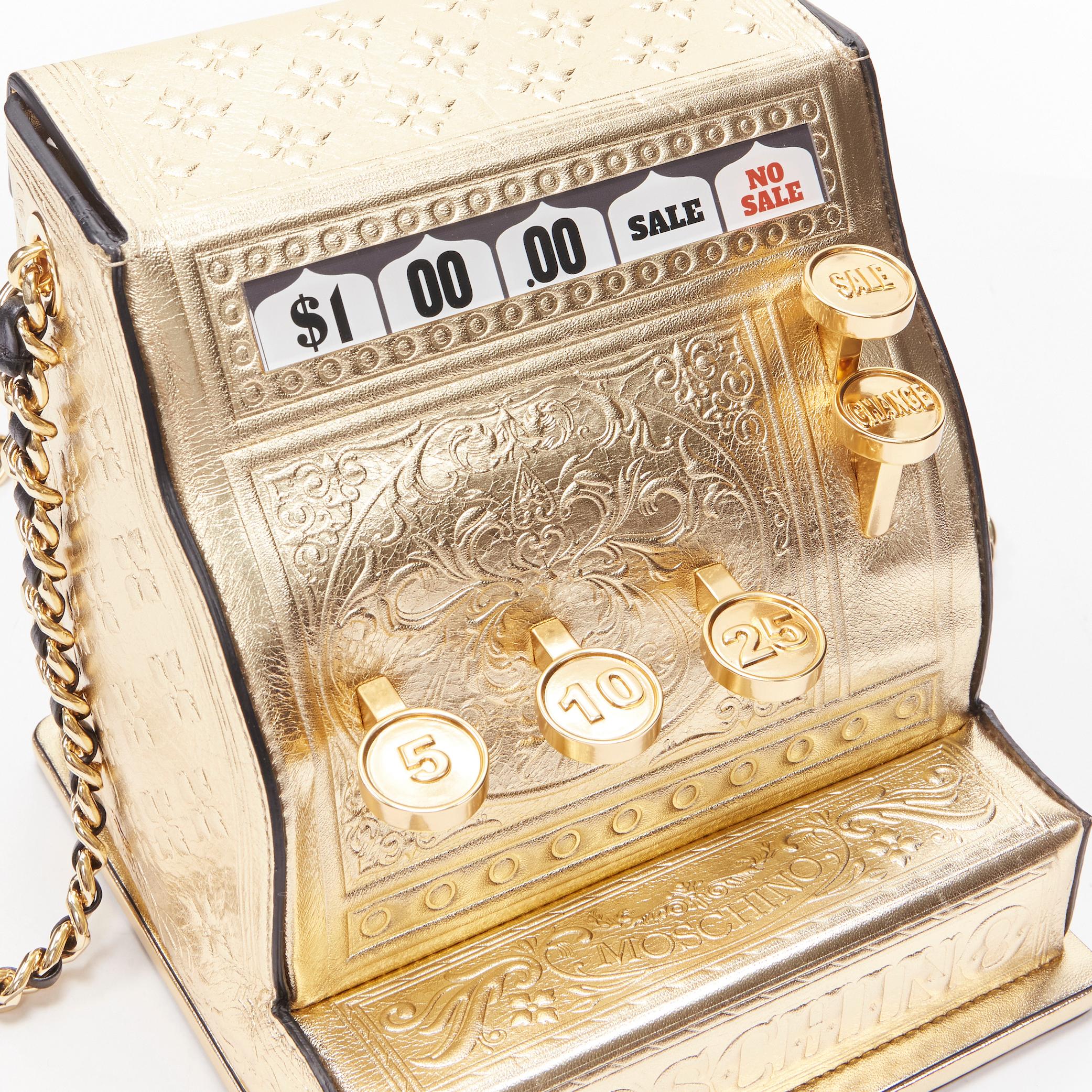 Women's rare MOSCHINO Couture! 2019 Runway gold Cash Register Machine crossbody bag