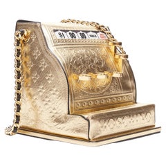 Seltene MOSCHINO Couture! 2019 Laufsteg Crossbody aus goldenem Leder mit Kaschmirstempel 