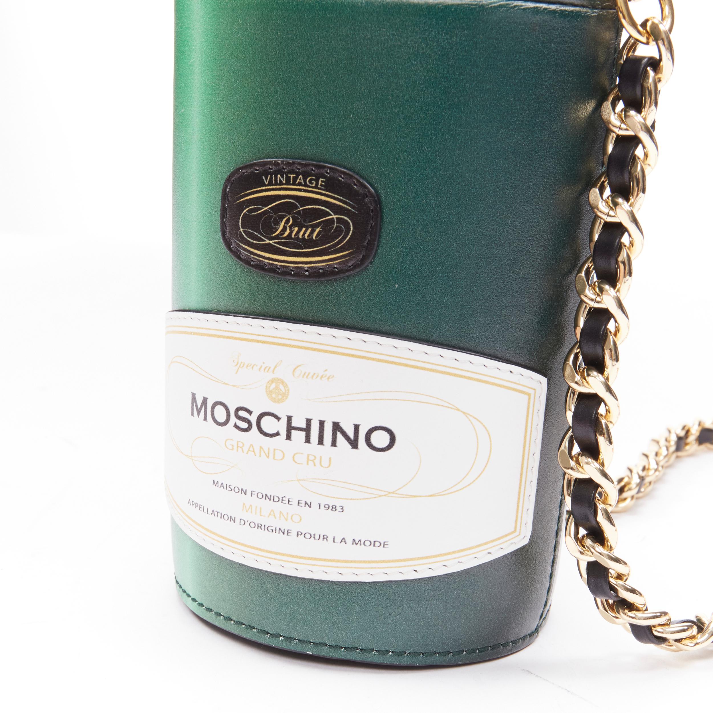 Women's rare MOSCHINO Couture! 2019 runway green leather Champagne bottle crossbody bag