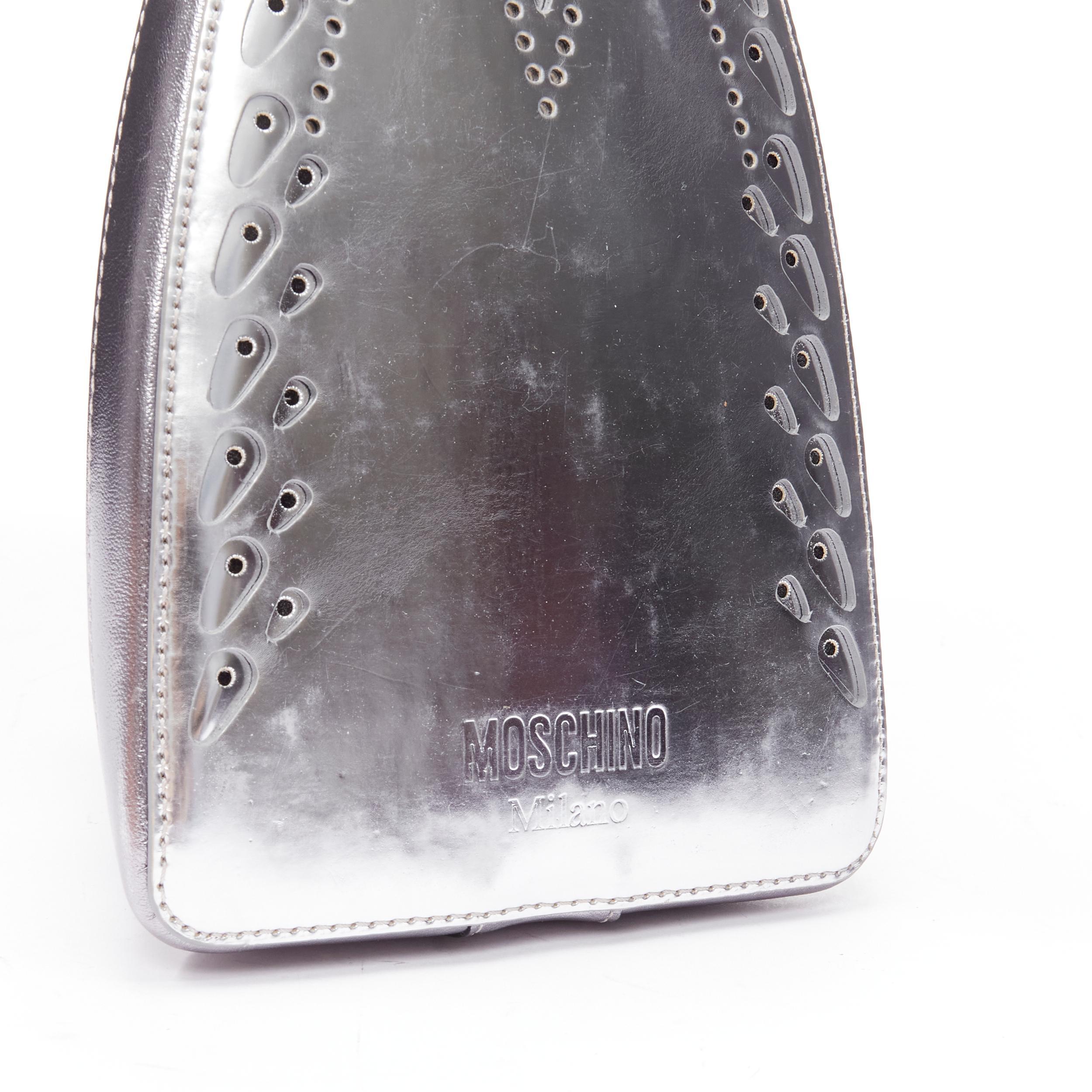 rare MOSCHINO Couture! 2019 runway silver leather Iron top handle bag 5