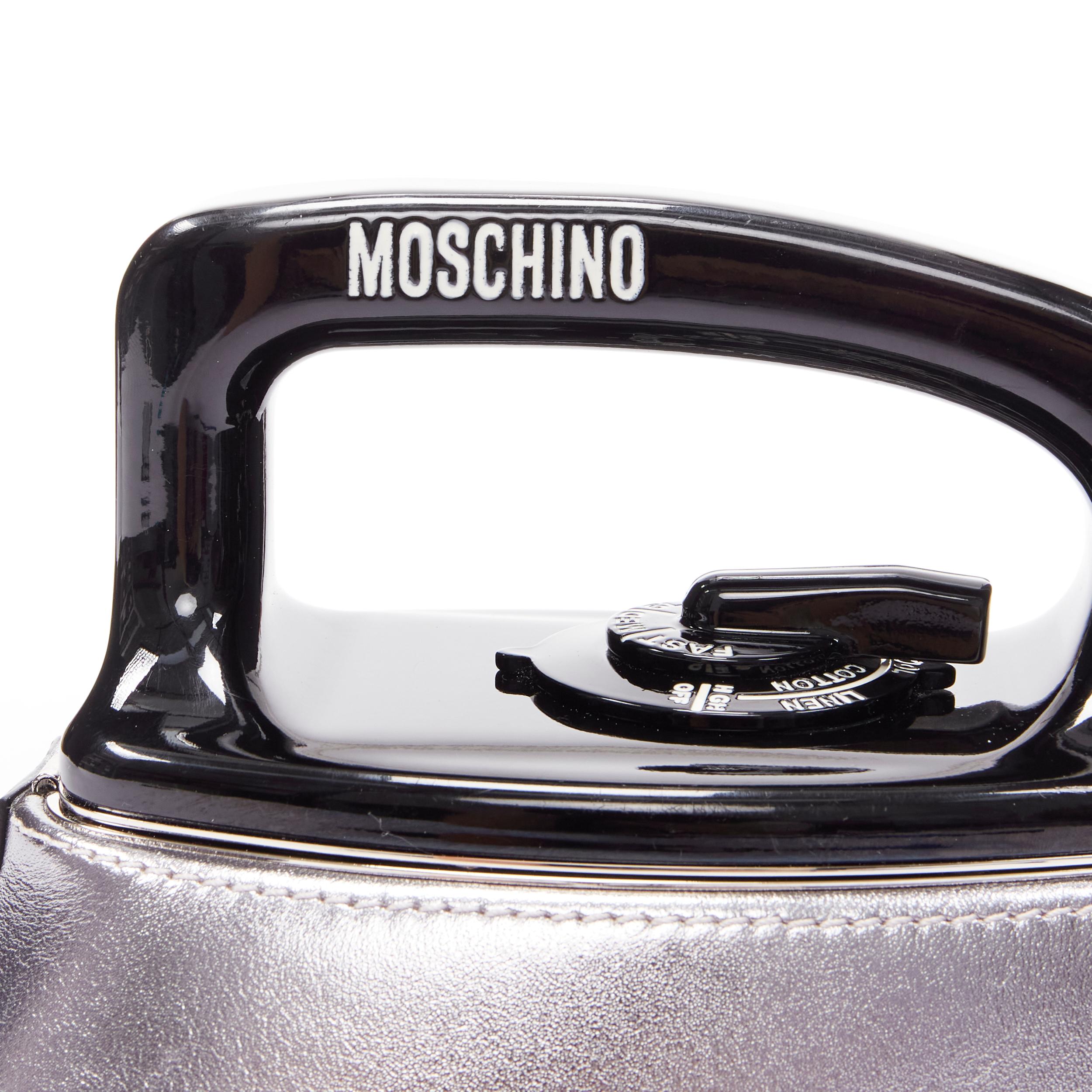 rare MOSCHINO Couture! 2019 runway silver leather Iron top handle bag 3