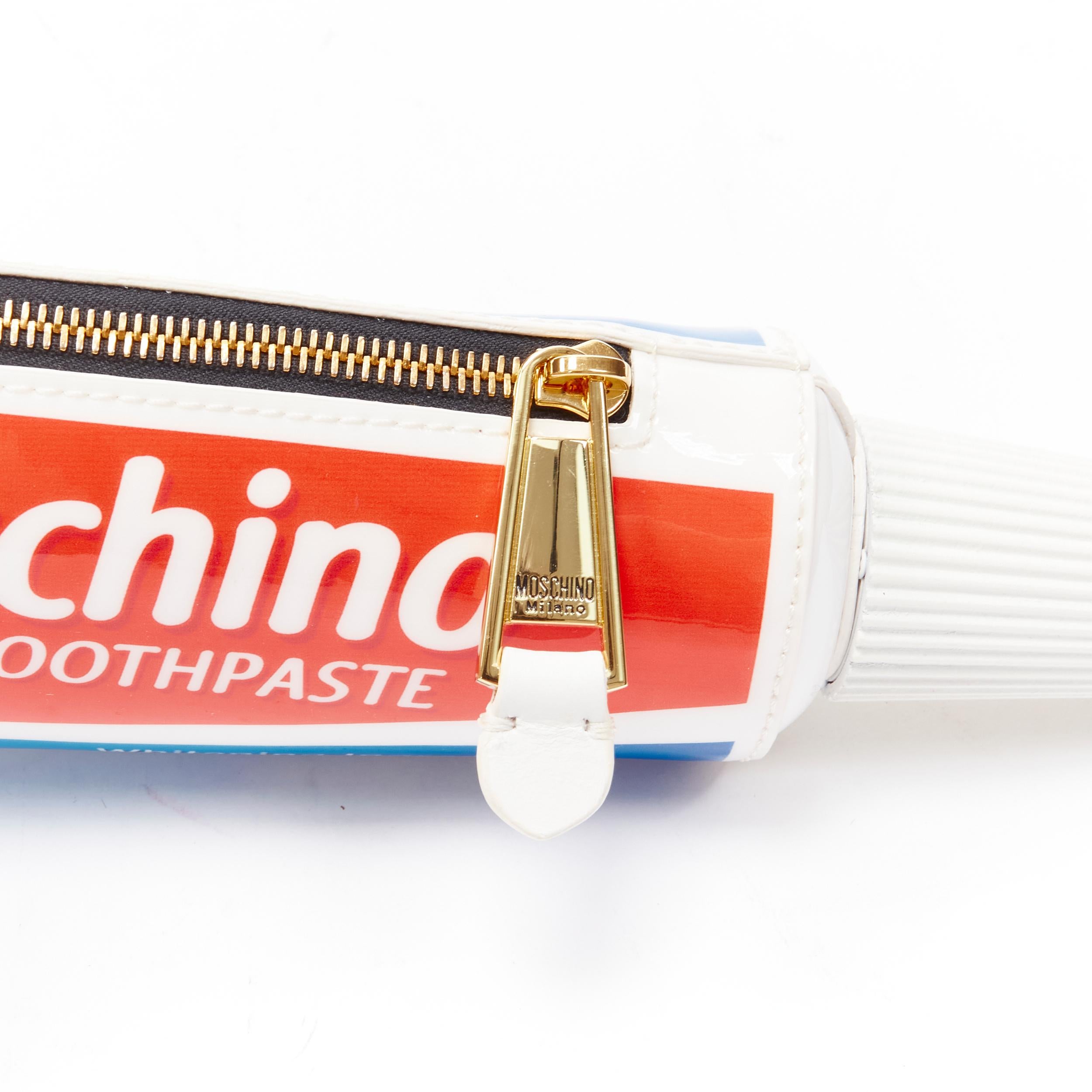 Beige rare MOSCHINO Couture! 2019 Runway Toothpaste tube XL zip back clutch bag
