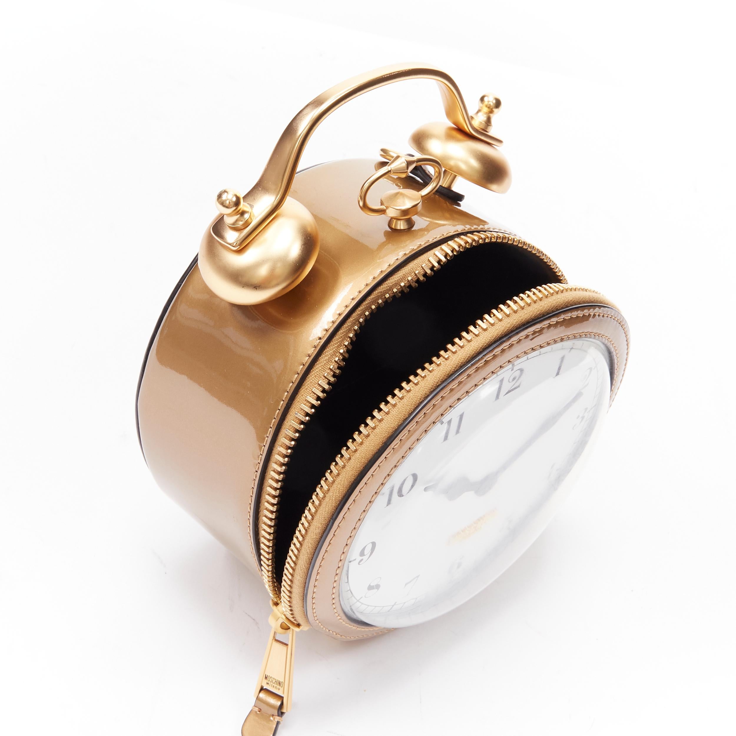 rare MOSCHINO Couture! gold Circus Clock gold top handle crossbody clutch bag 2