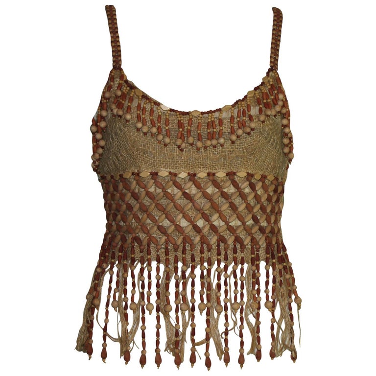 Rare Moschino Couture! Vintage Wooden Pearl Jute Beaded Top at 1stDibs