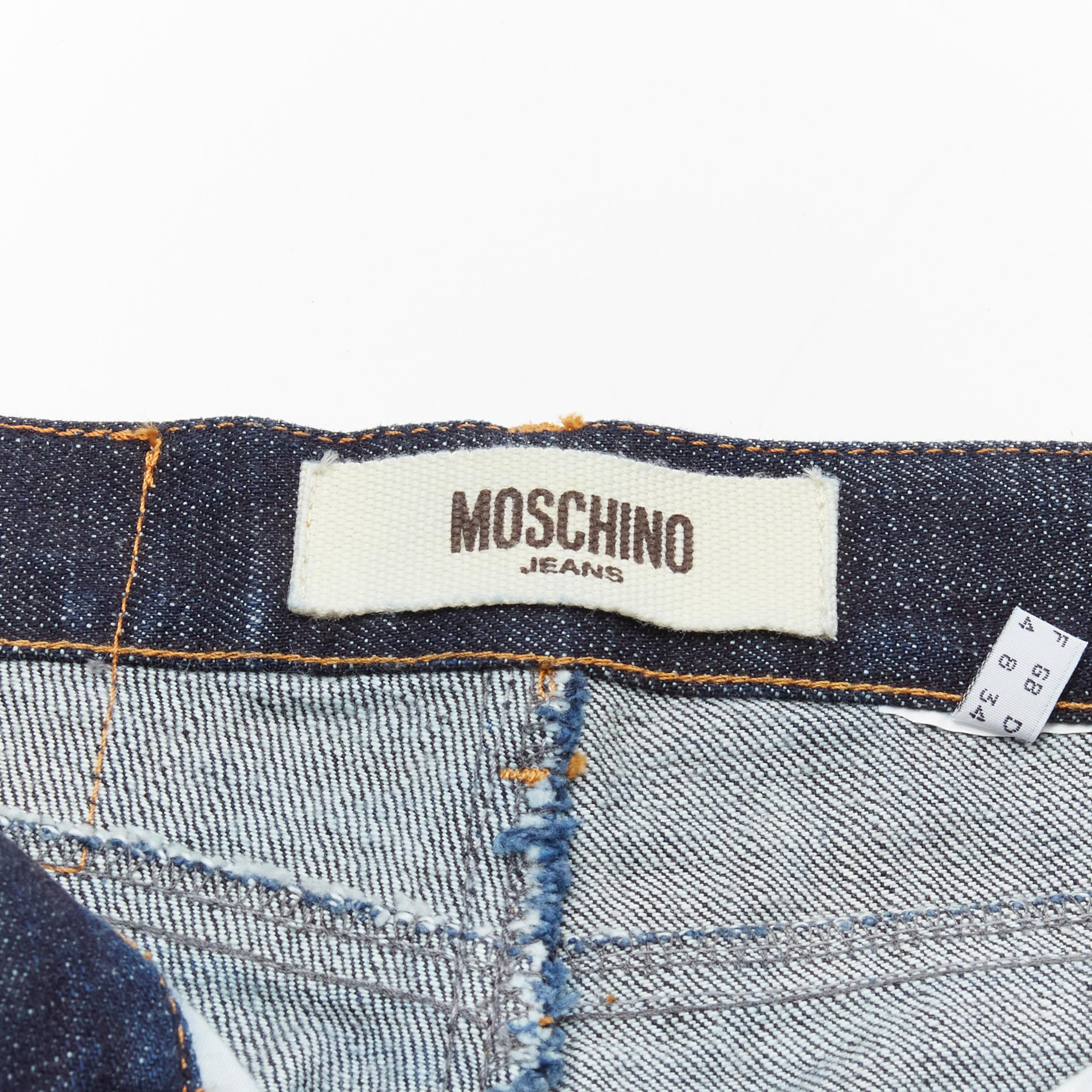 rare MOSCHINO JEANS Vintage dark denim hair clip embroidered cargo jeans IT38 XS For Sale 3