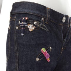 rare MOSCHINO JEANS Vintage dark denim hair clip embroidered cargo jeans IT38 XS