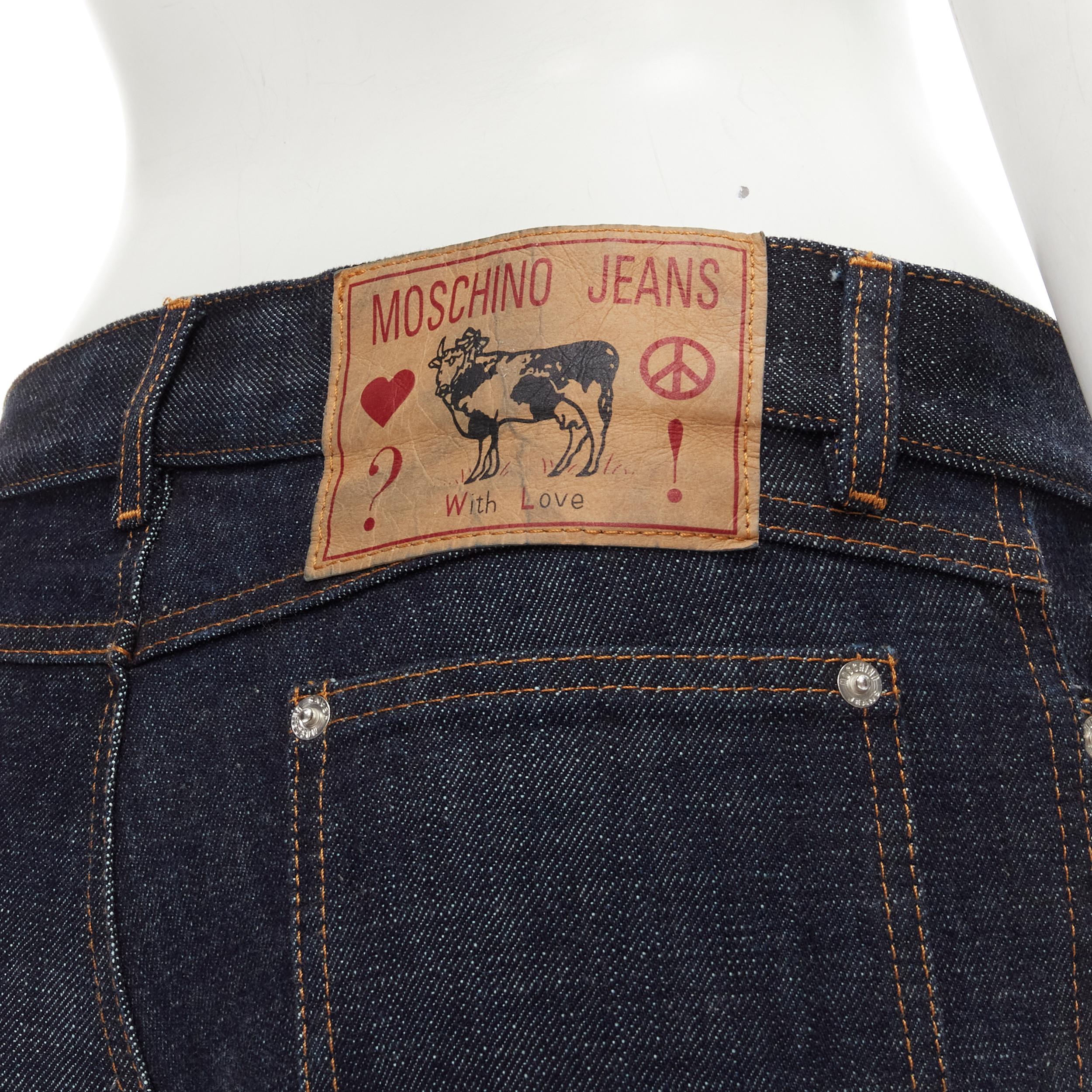 rare MOSCHINO JEANS Vintage dark denim hair clip embroidered cargo jeans IT38 XS For Sale 2
