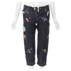 MOSCHINO JEANS jean vintage rare en denim foncé brodé de clips à cheveux IT38 XS