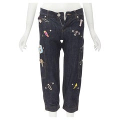 rare MOSCHINO JEANS Vintage dark denim hair clip embroidered cargo jeans IT38 XS