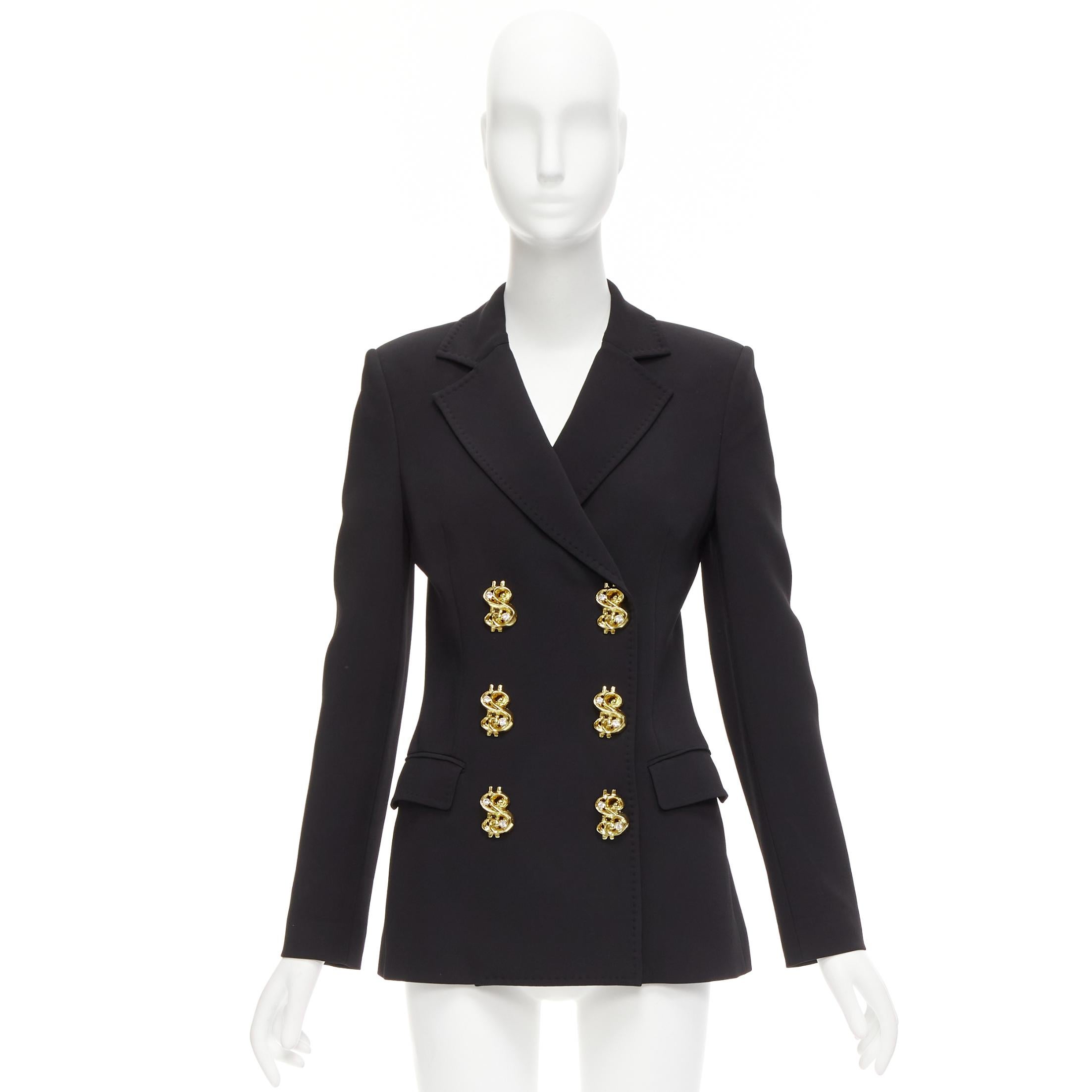 rare MOSCHINO Runway black gold crystal dollar sign button blazer jacket IT40 S 5
