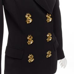 rare MOSCHINO Runway black gold crystal dollar sign button blazer jacket IT40 S