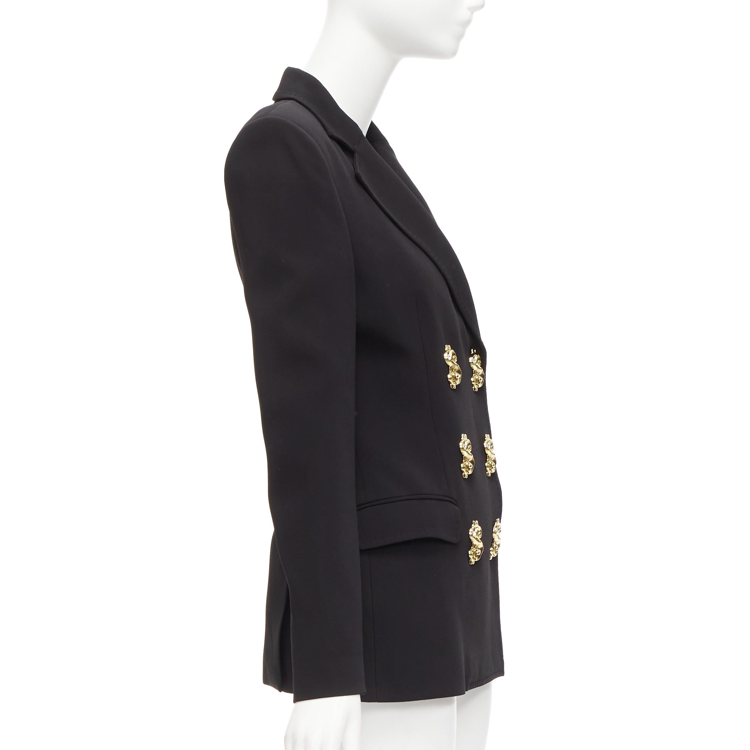 rare MOSCHINO Runway black gold crystal dollar sign button blazer jacket IT40 S For Sale 1