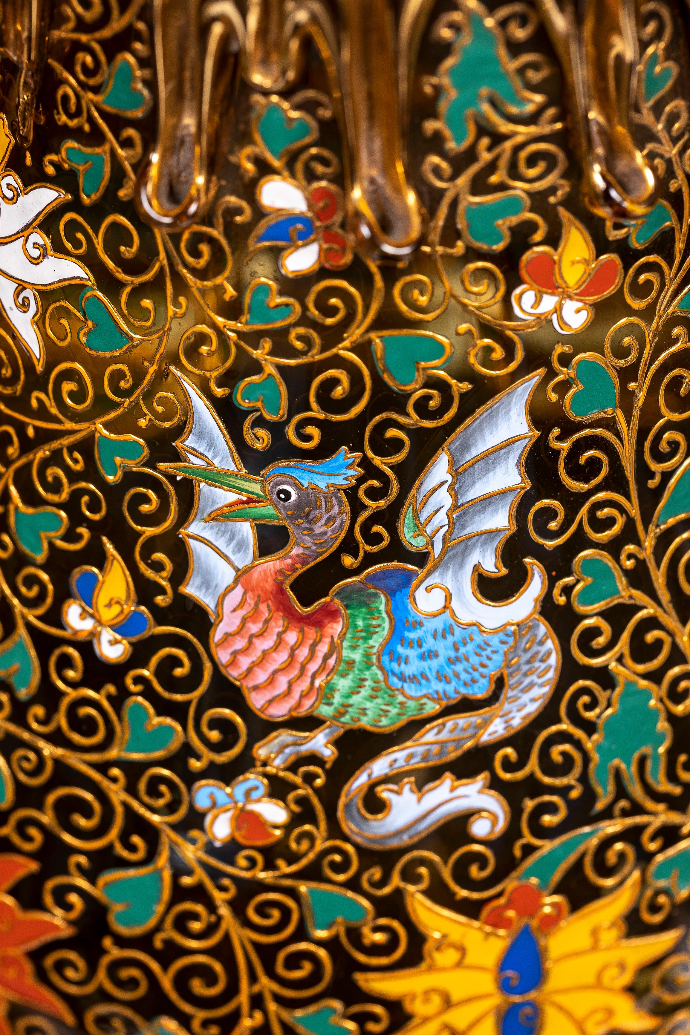 Seltener Moser-Bernstein-Kristallkrug & Basin mit emailliertem Drachen- und Salamandergriff im Angebot 5