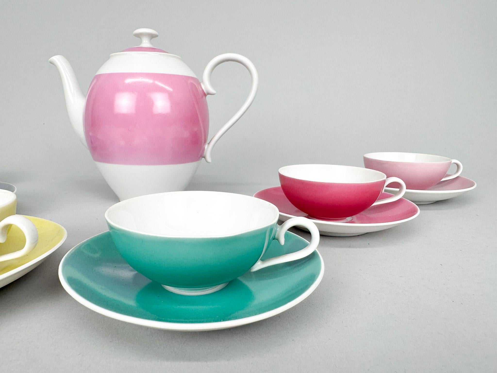 Raro juego de café o té de porcelana MOSER, Checoslovaquia años 50, marcado Moderno de mediados de siglo en venta
