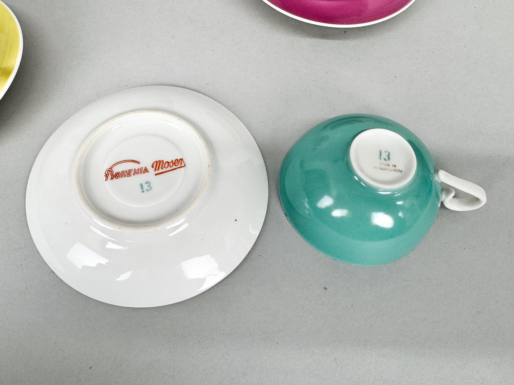 Raro juego de café o té de porcelana MOSER, Checoslovaquia años 50, marcado en Bueno estado para la venta en Praha, CZ