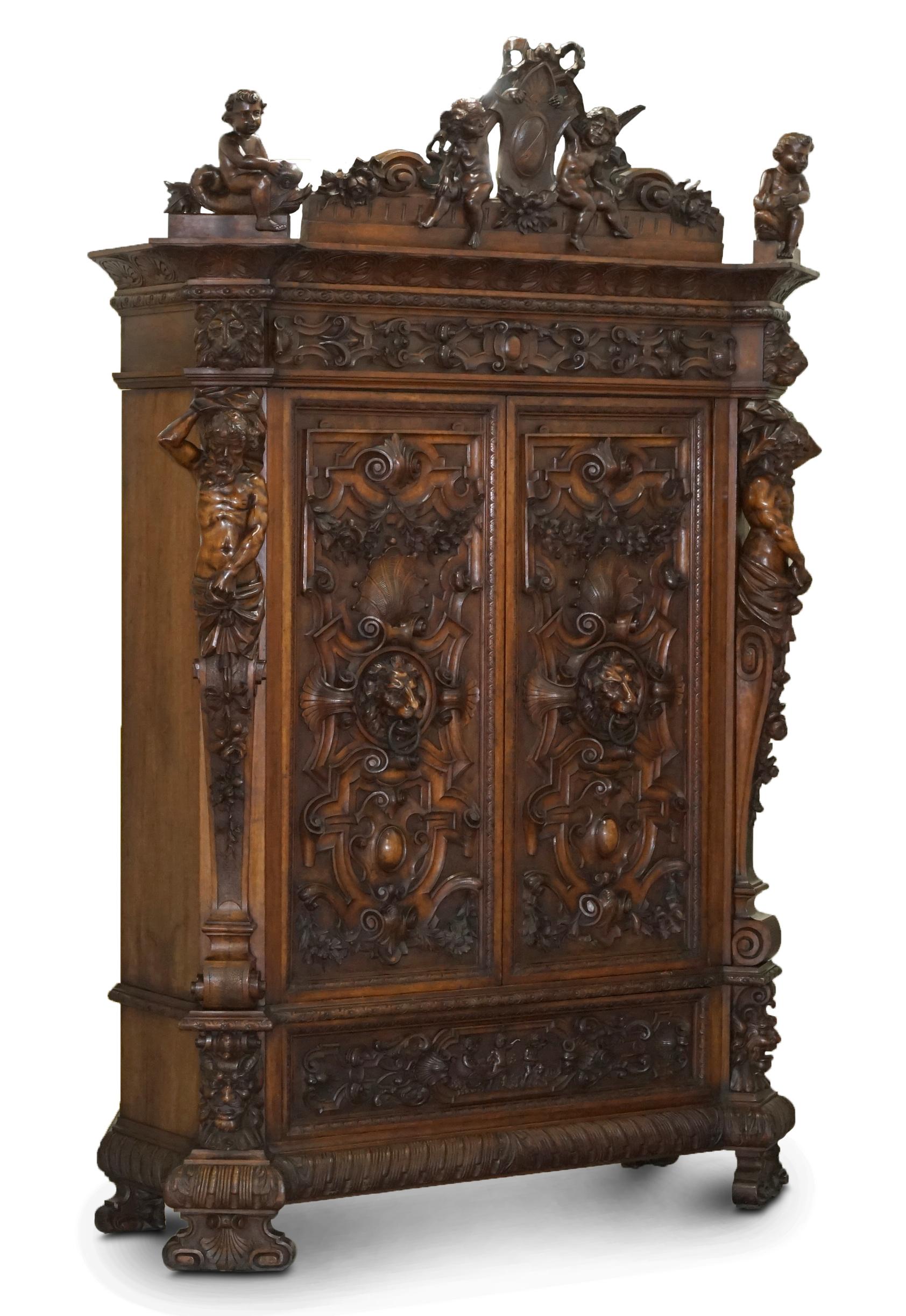 Rare armoire sculptée Moses Michelangelo Guggenheim & Pauly Cie Et Venice en vente 6