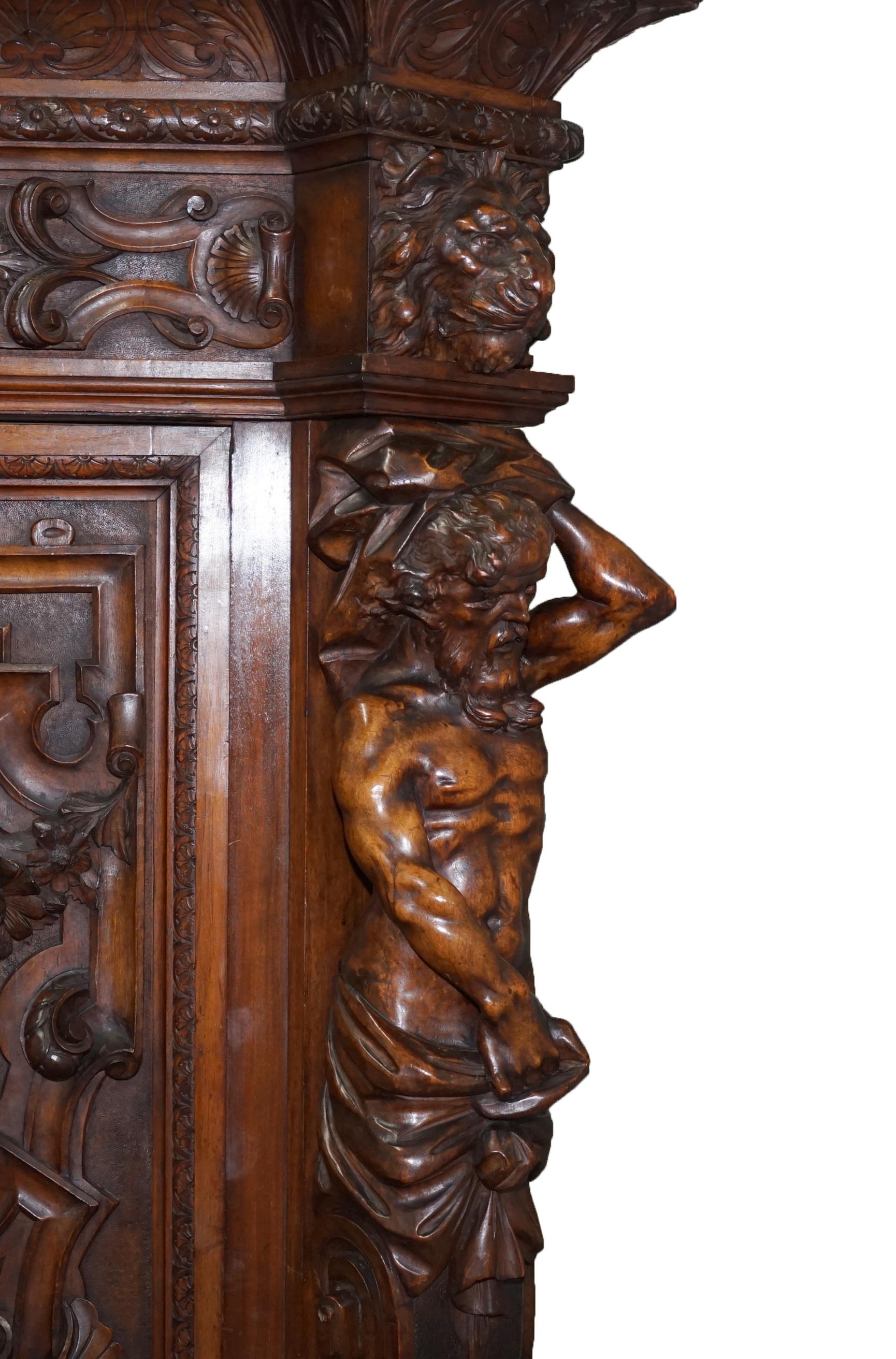 Victorian Rare Moses Michelangelo Guggenheim & Pauly Cie Et Venice Antique Carved Armoire For Sale