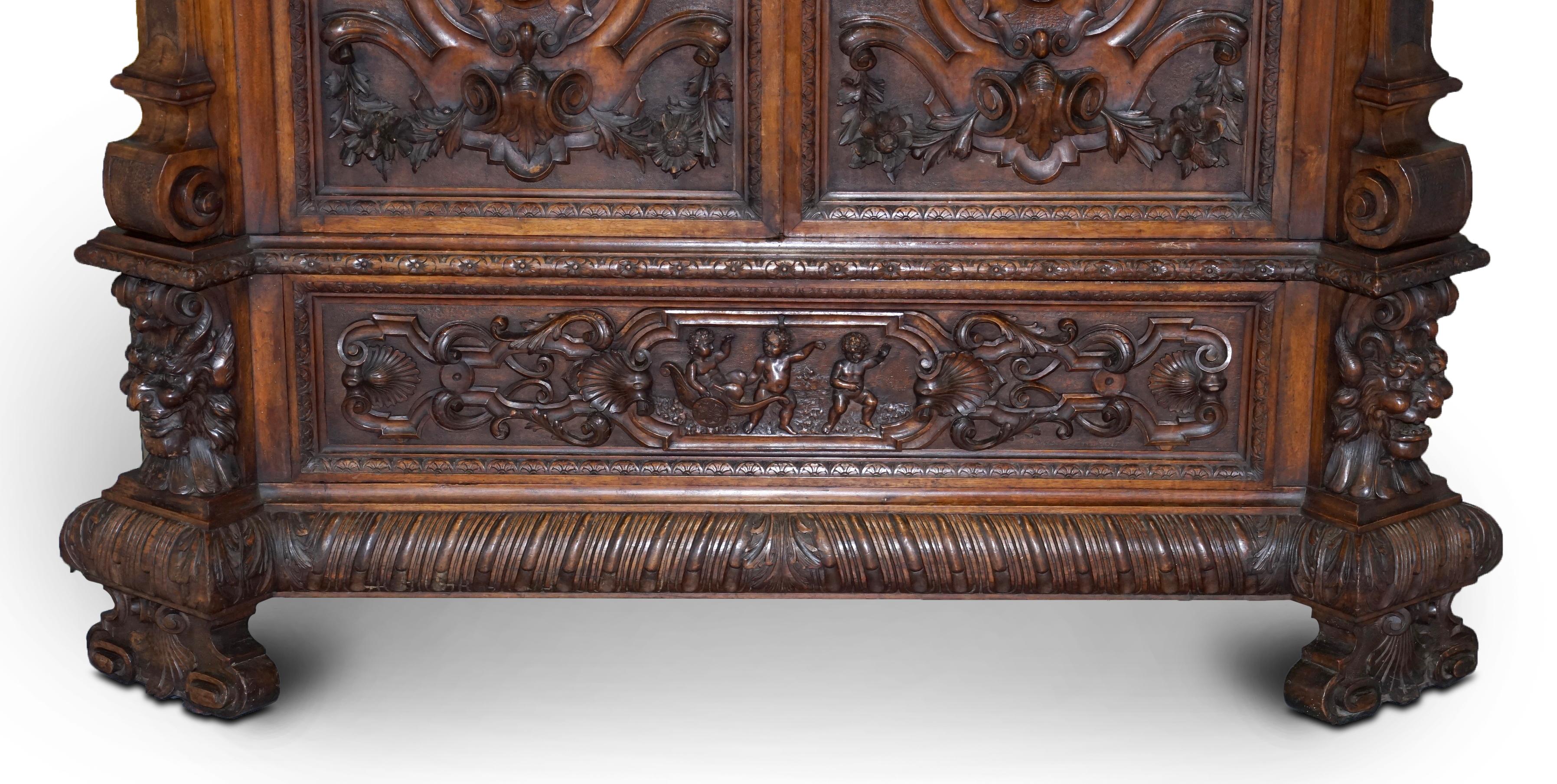 Hand-Crafted Rare Moses Michelangelo Guggenheim & Pauly Cie Et Venice Antique Carved Armoire For Sale