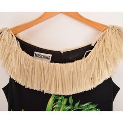 Rare 1988 Runway Franco Moschino Fruit & Veg Print Raffia Novelty Cocktail Dress