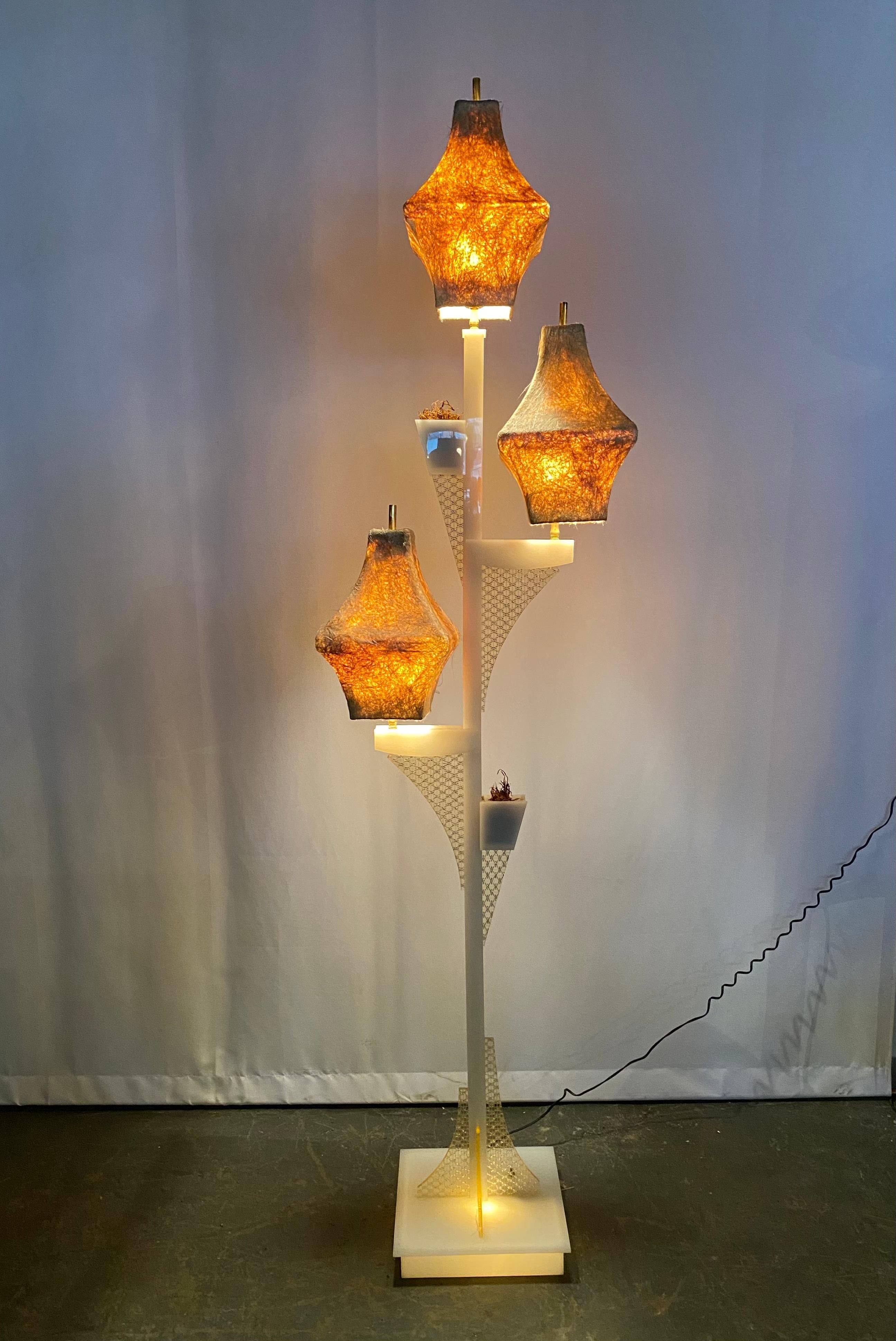 Rare Moss Triple Shade Acrylic / Lucite Floor Lamp, classic mid century modern For Sale 3