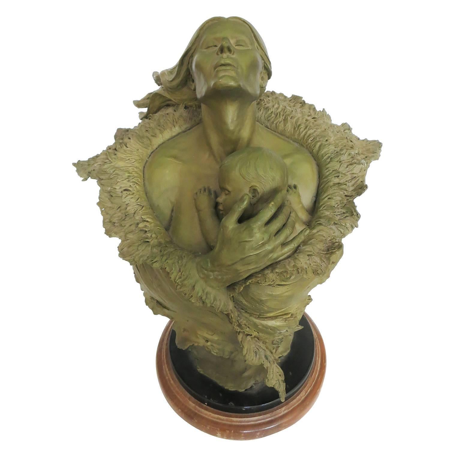Post-Modern Rare Mother and Child Sculpture Bust by Joe Slockbower for Mill Creek Studios For Sale
