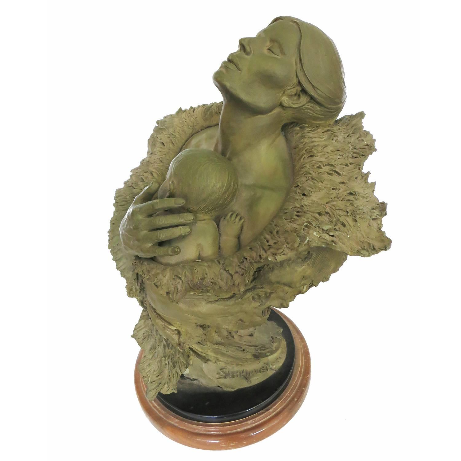 American Rare Mother and Child Sculpture Bust by Joe Slockbower for Mill Creek Studios For Sale