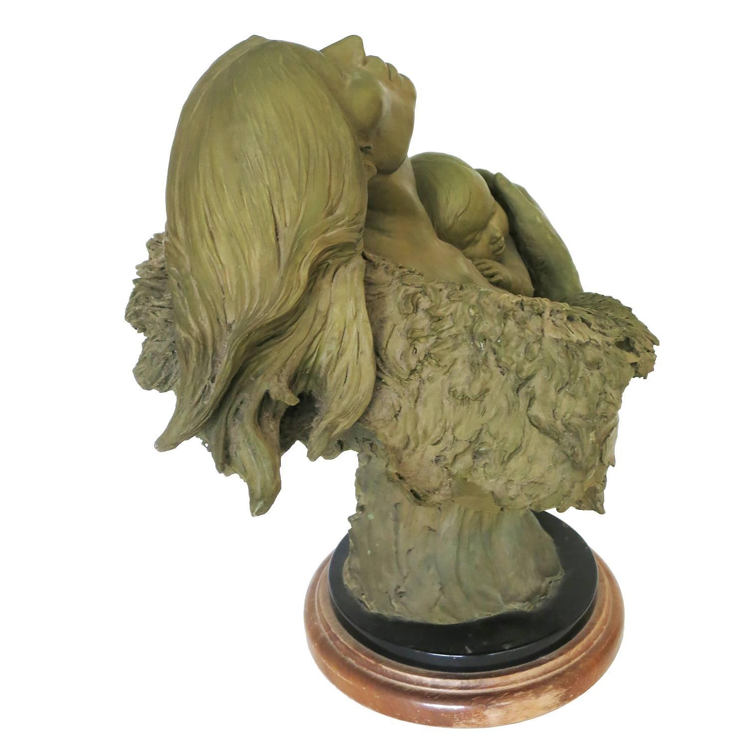 American Rare Mother and Child Sculpture Bust by Joe Slockbower for Mill Creek Studios For Sale